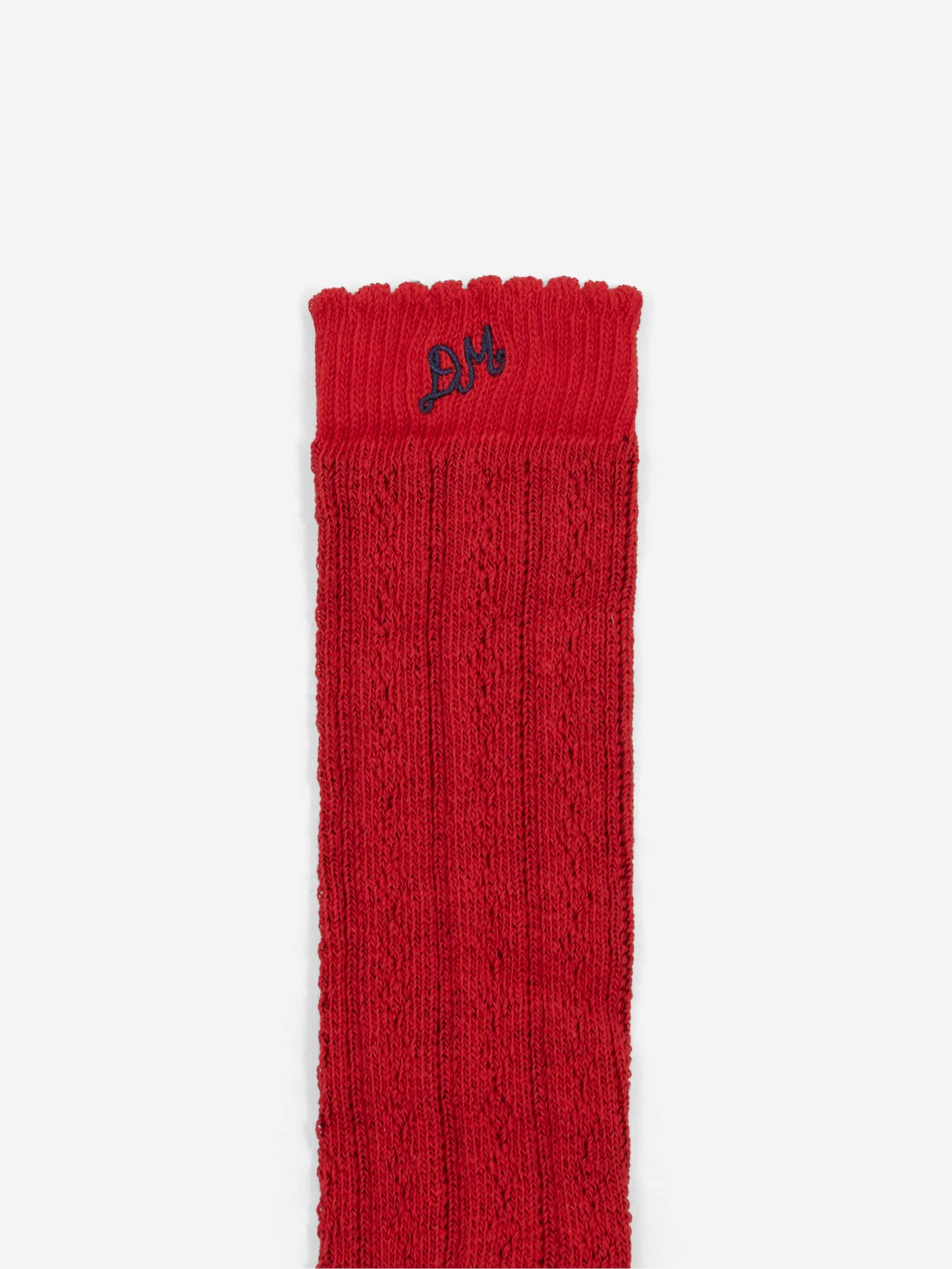 Damson Madder Knee High Pointelle Socks - Red - Image 3