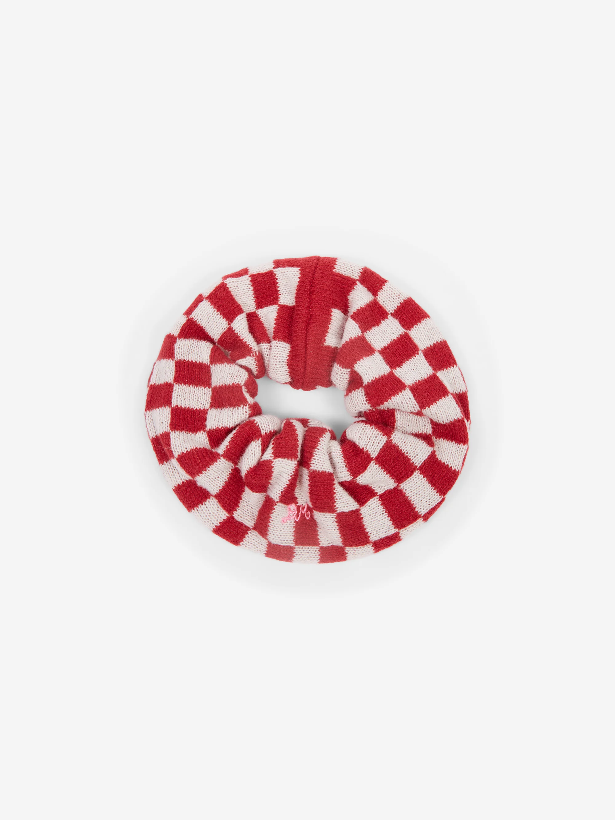 Damson Madder Knitted Scrunchie - Red & Ecru Gingham
