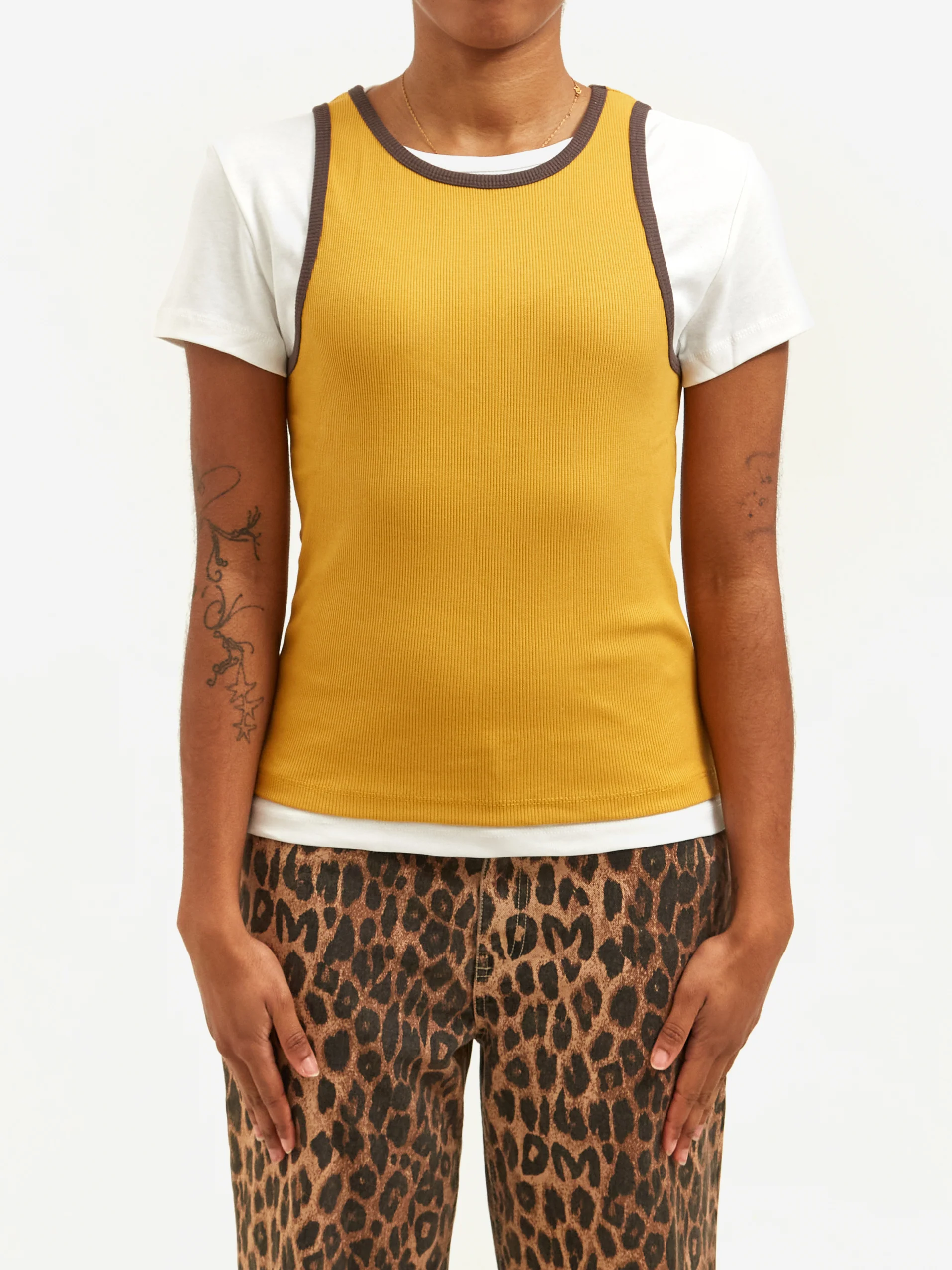 Damson Madder Manon Layered Short Sleeve Tee - Yellow/Coffee Bean