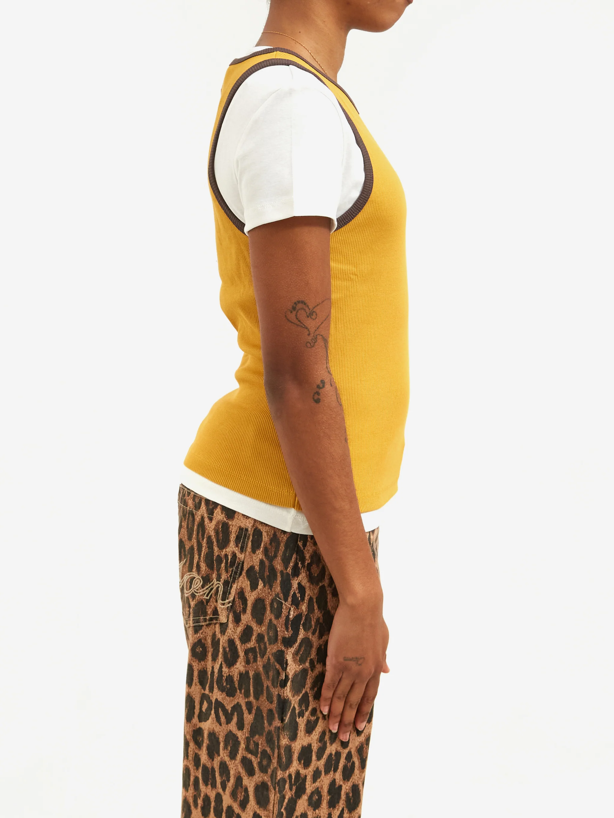 Damson Madder Manon Layered Short Sleeve Tee - Yellow/Coffee Bean - Image 2