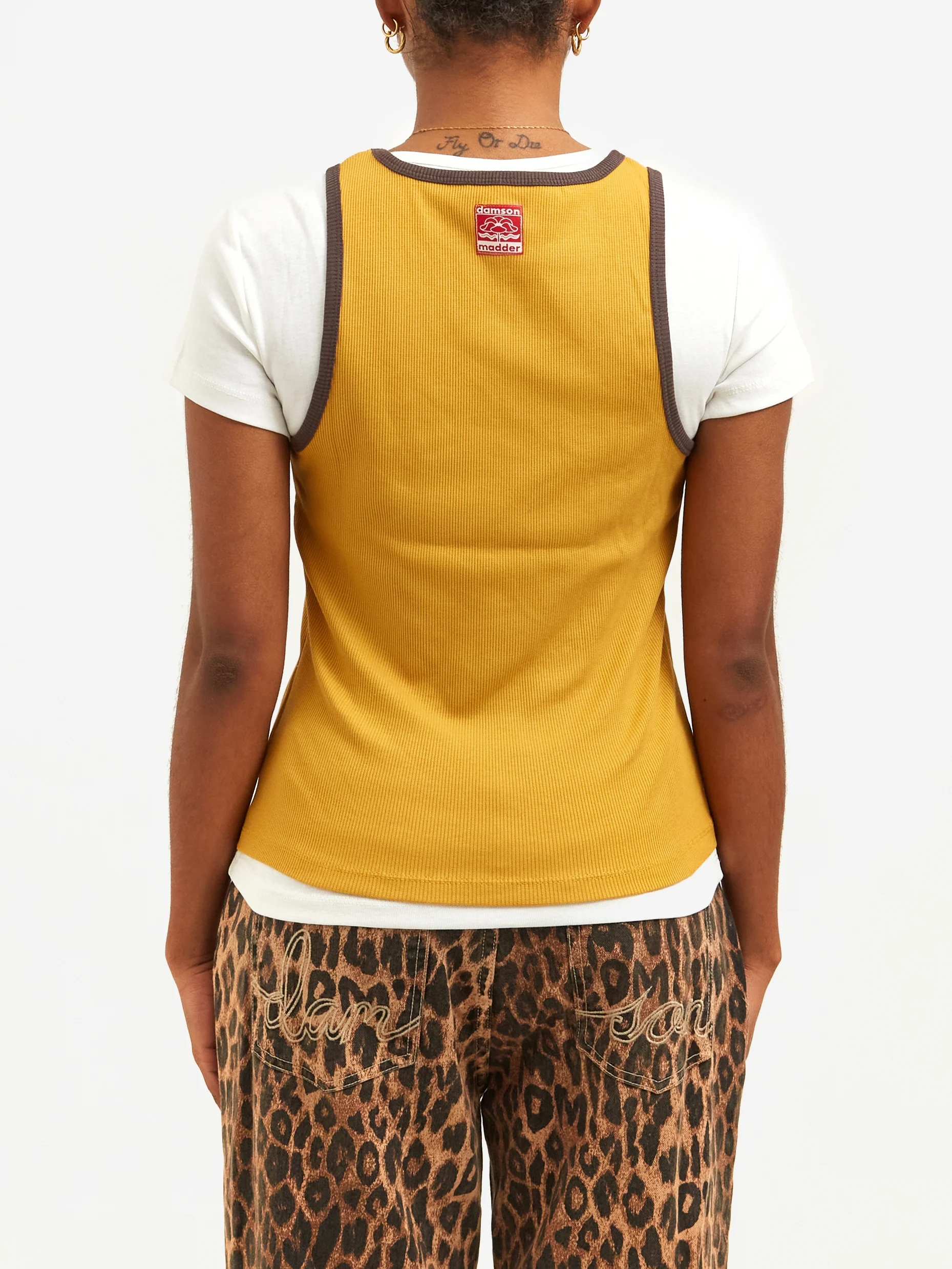 Damson Madder Manon Layered Short Sleeve Tee - Yellow/Coffee Bean - Image 3