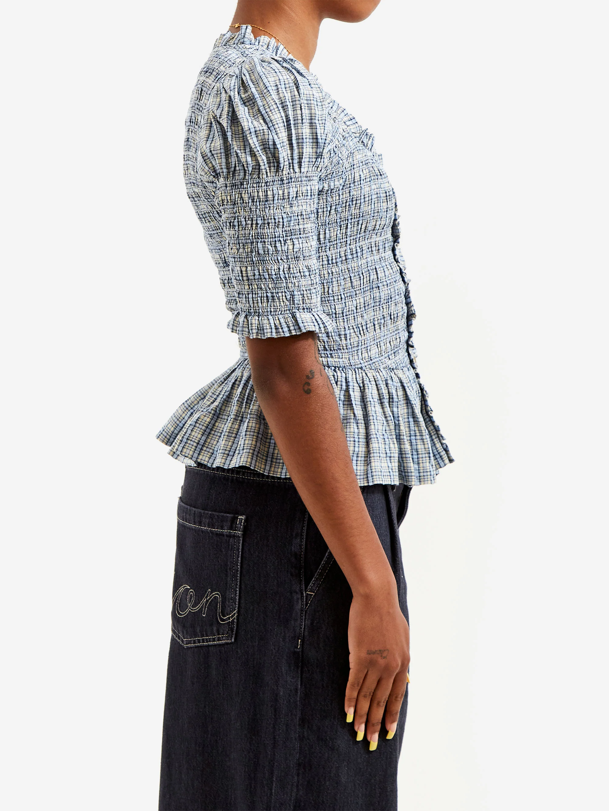 Damson Madder Mansi Shirred Blouse - Cloudy Check - Image 2