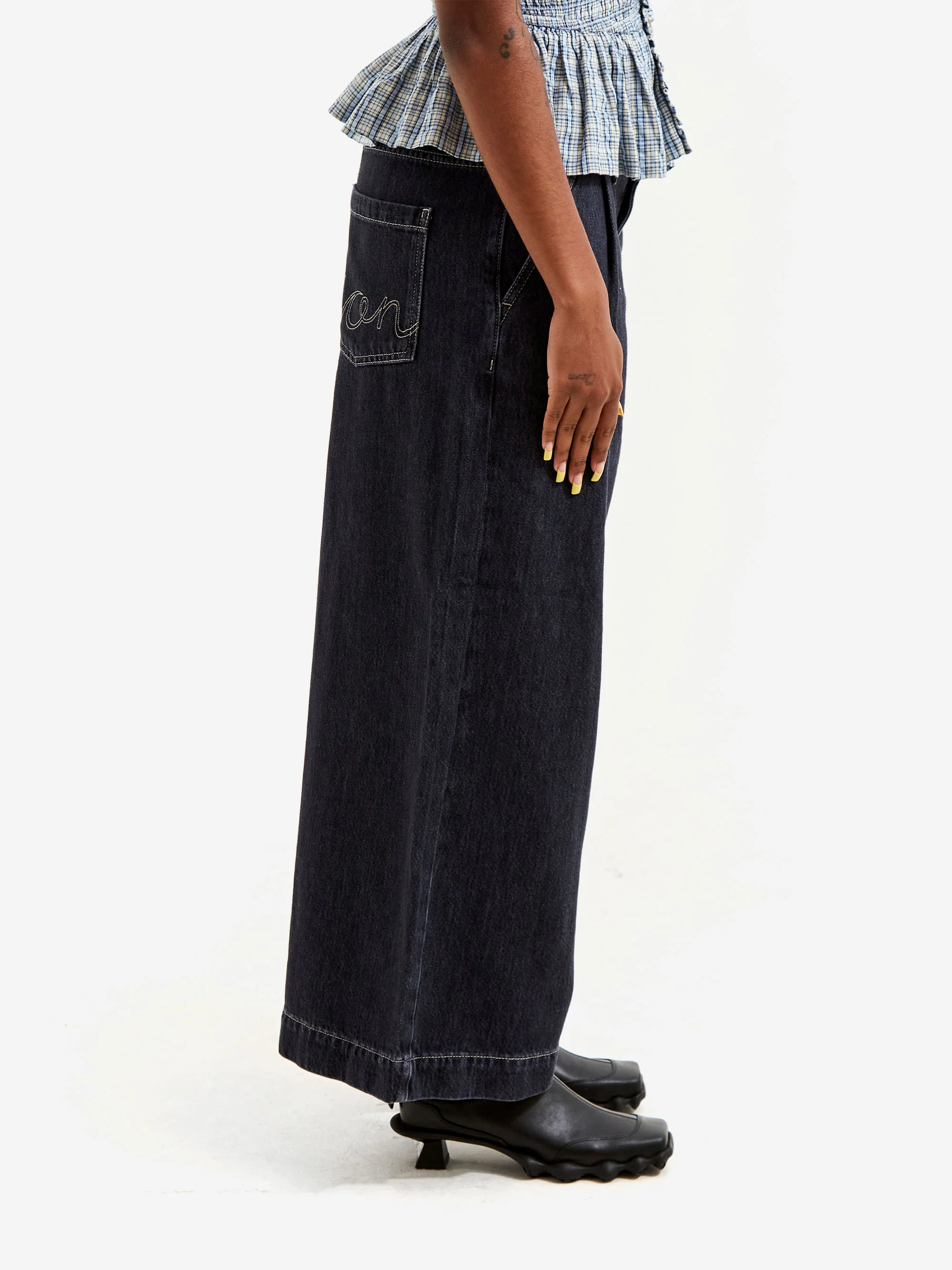 Damson Madder Marj Pleated Culottes - Black Wash - Image 2