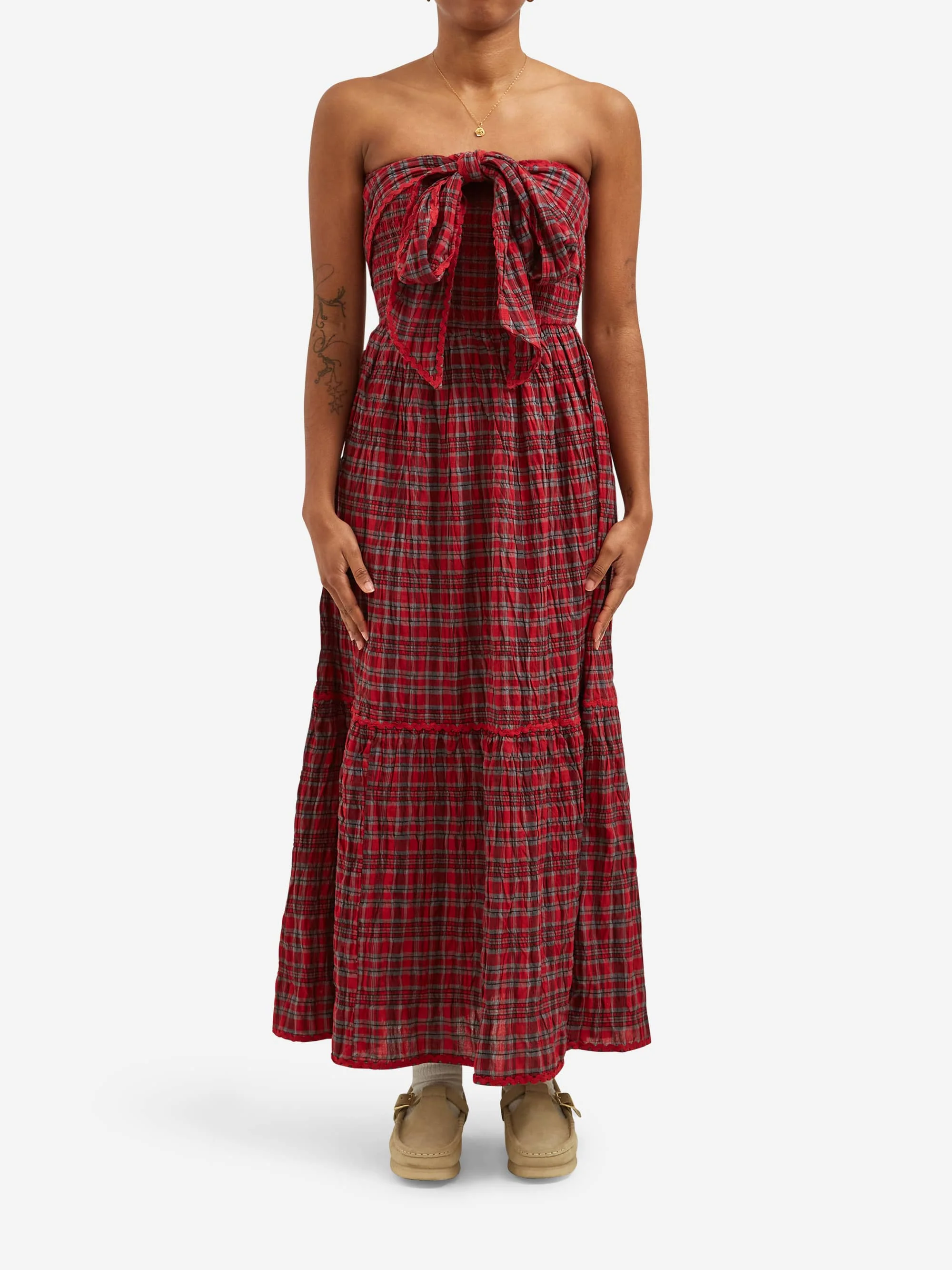 Damson Madder Mia Midi Dress - Red Check - Image 2