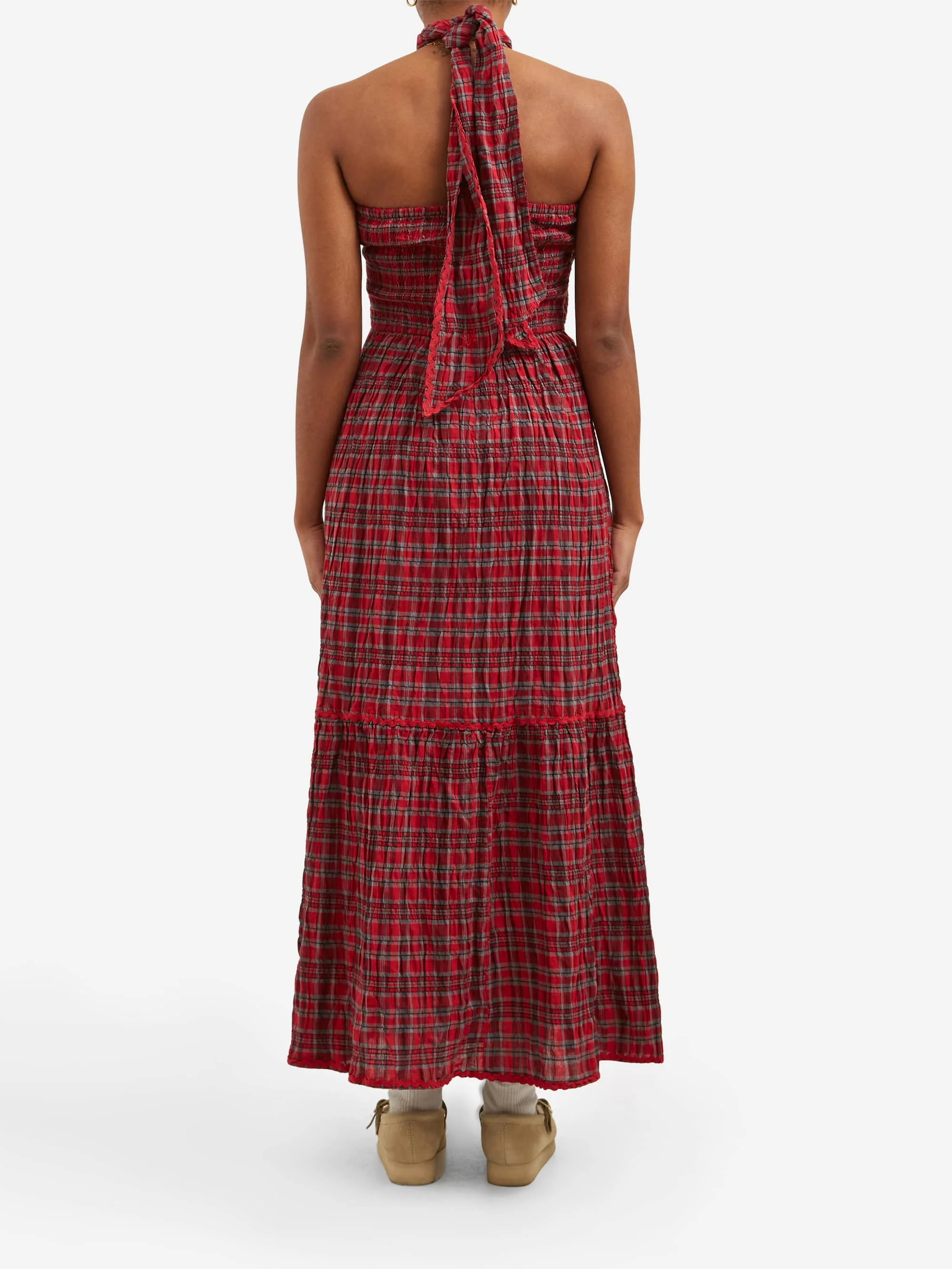Damson Madder Mia Midi Dress - Red Check - Image 4