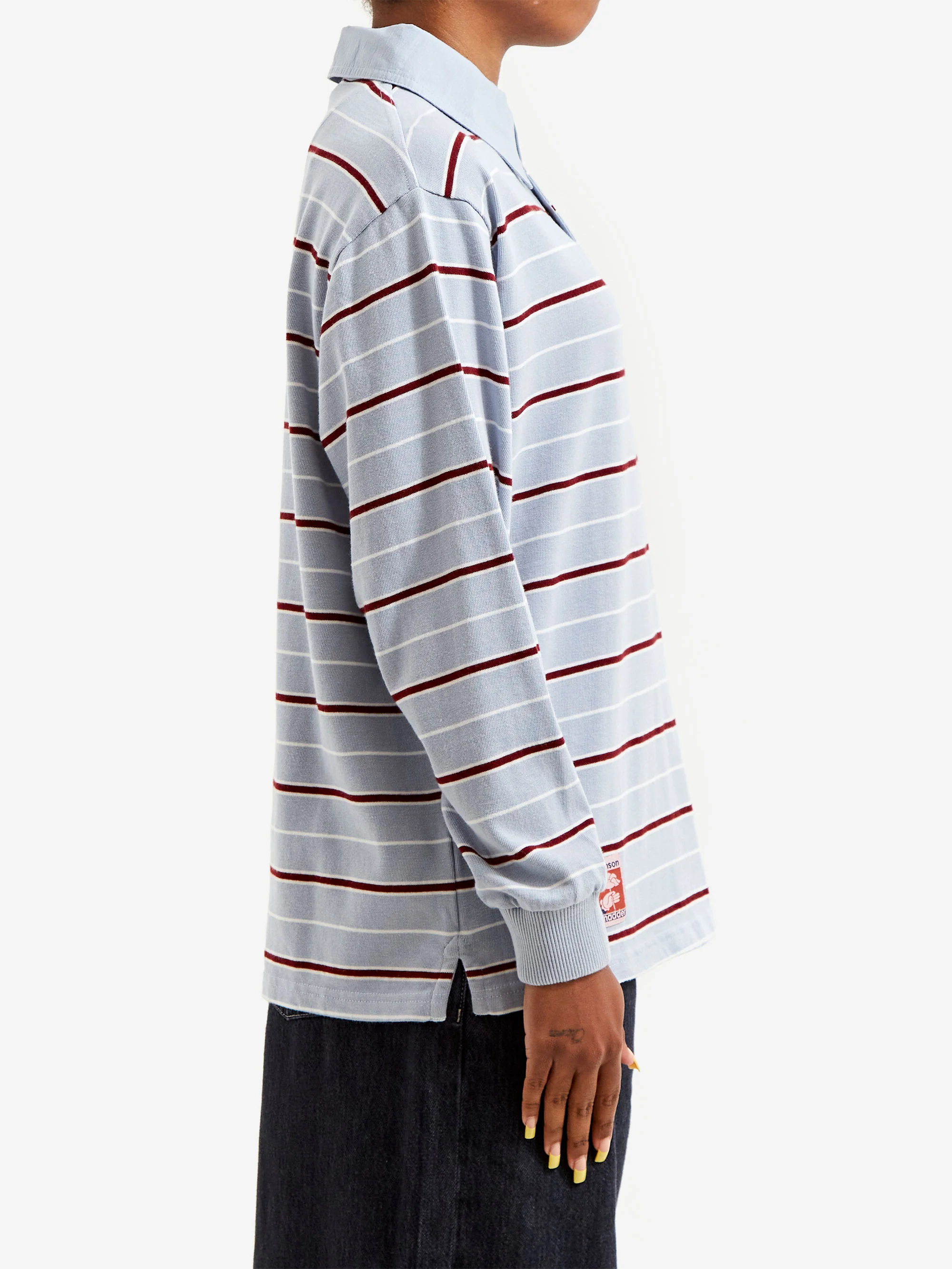 Damson Madder Remie Rugby Top - Light Blue Stripe - Image 2