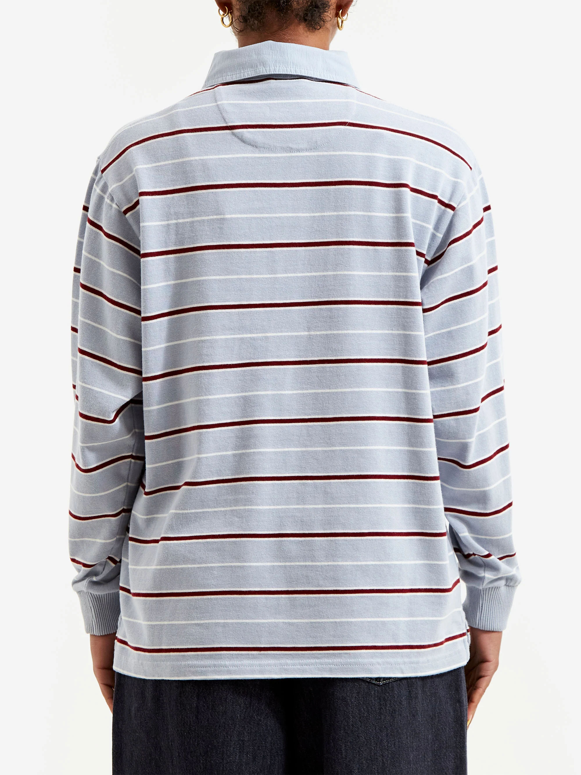 Damson Madder Remie Rugby Top - Light Blue Stripe - Image 3