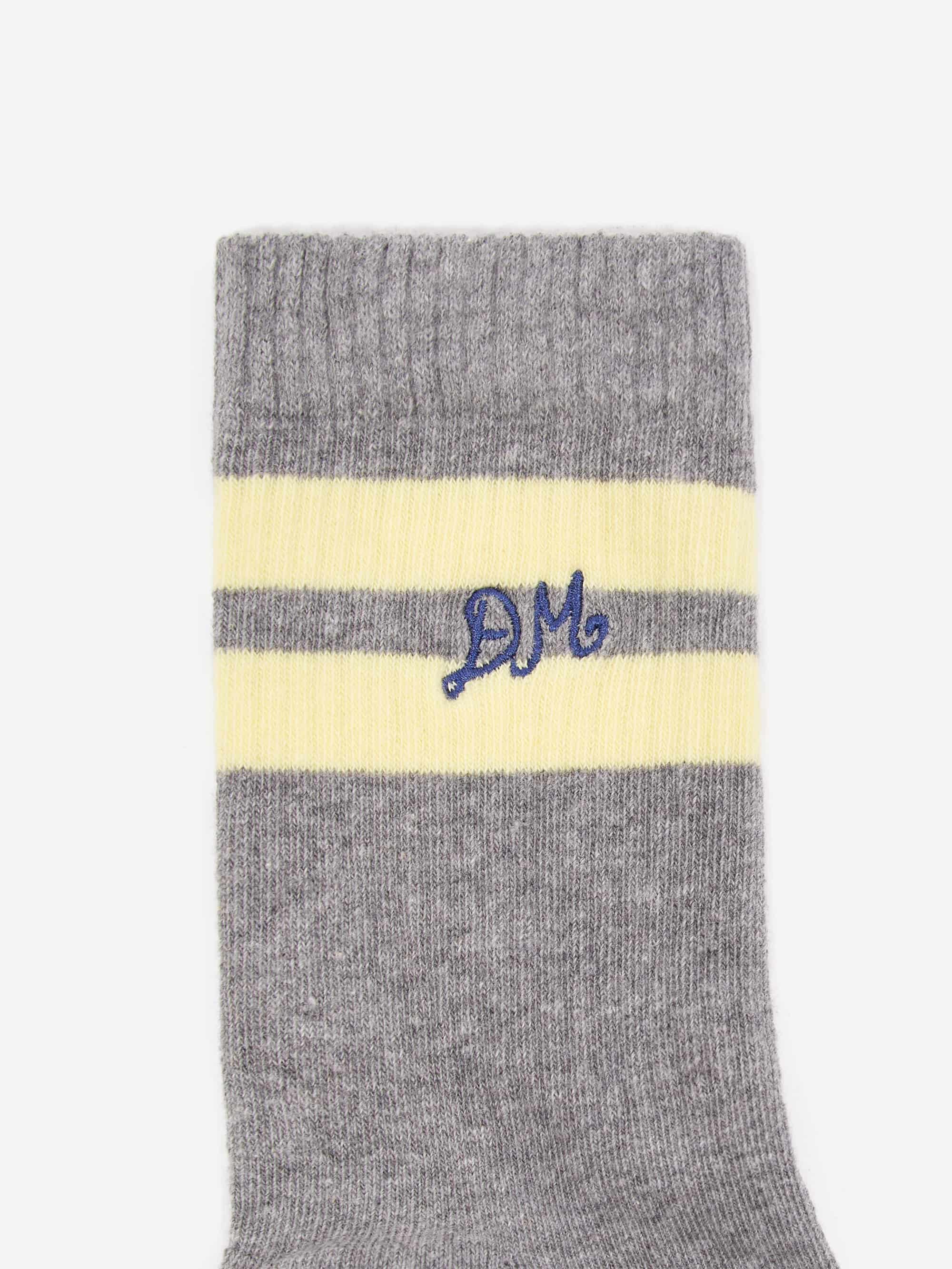 Damson Madder Sporty Calf Socks - Grey Marl / Butter Stripe - Image 2