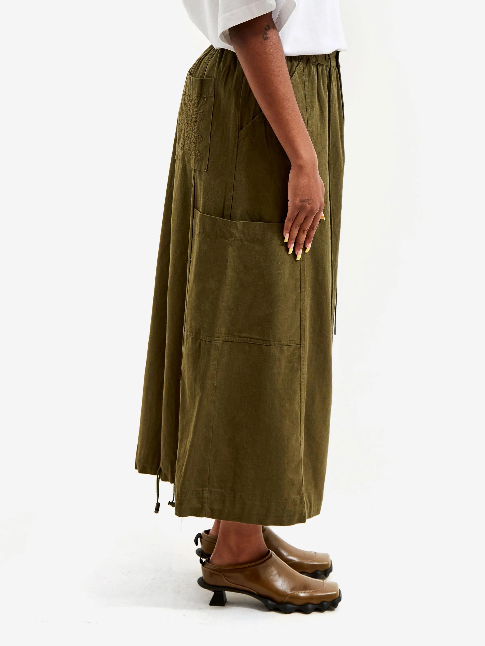 Damson Madder Vika Utility Midi Skirt - Olive - Image 3