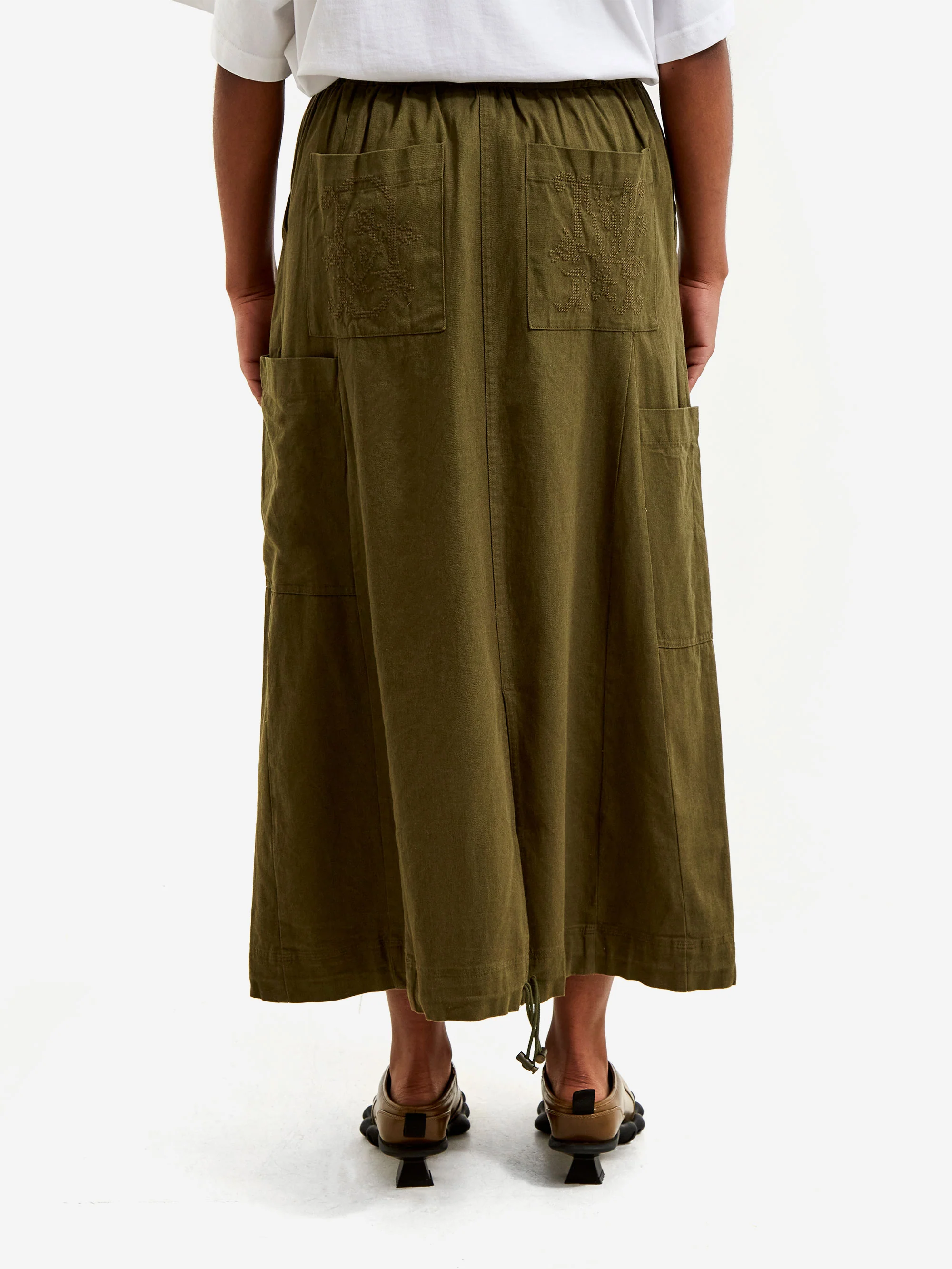 Damson Madder Vika Utility Midi Skirt - Olive - Image 4