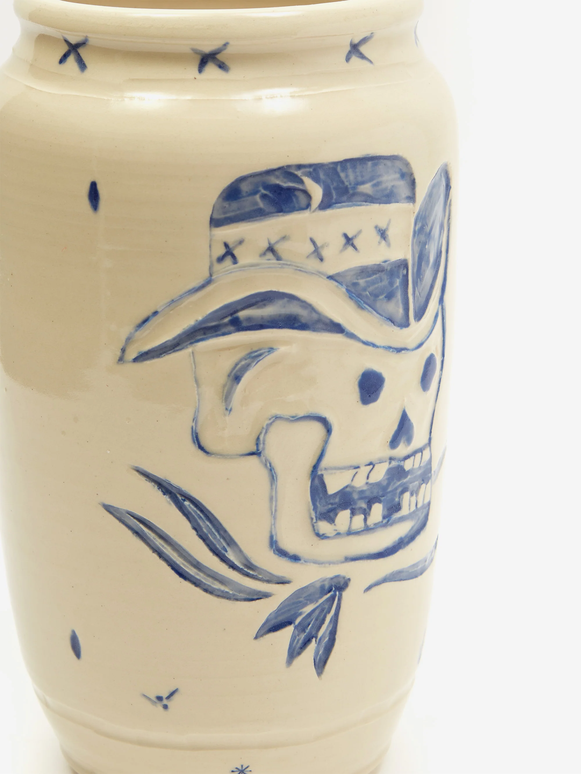 Danny D's Mud Shop Handmade Blue Cowboy Vase - Image 2