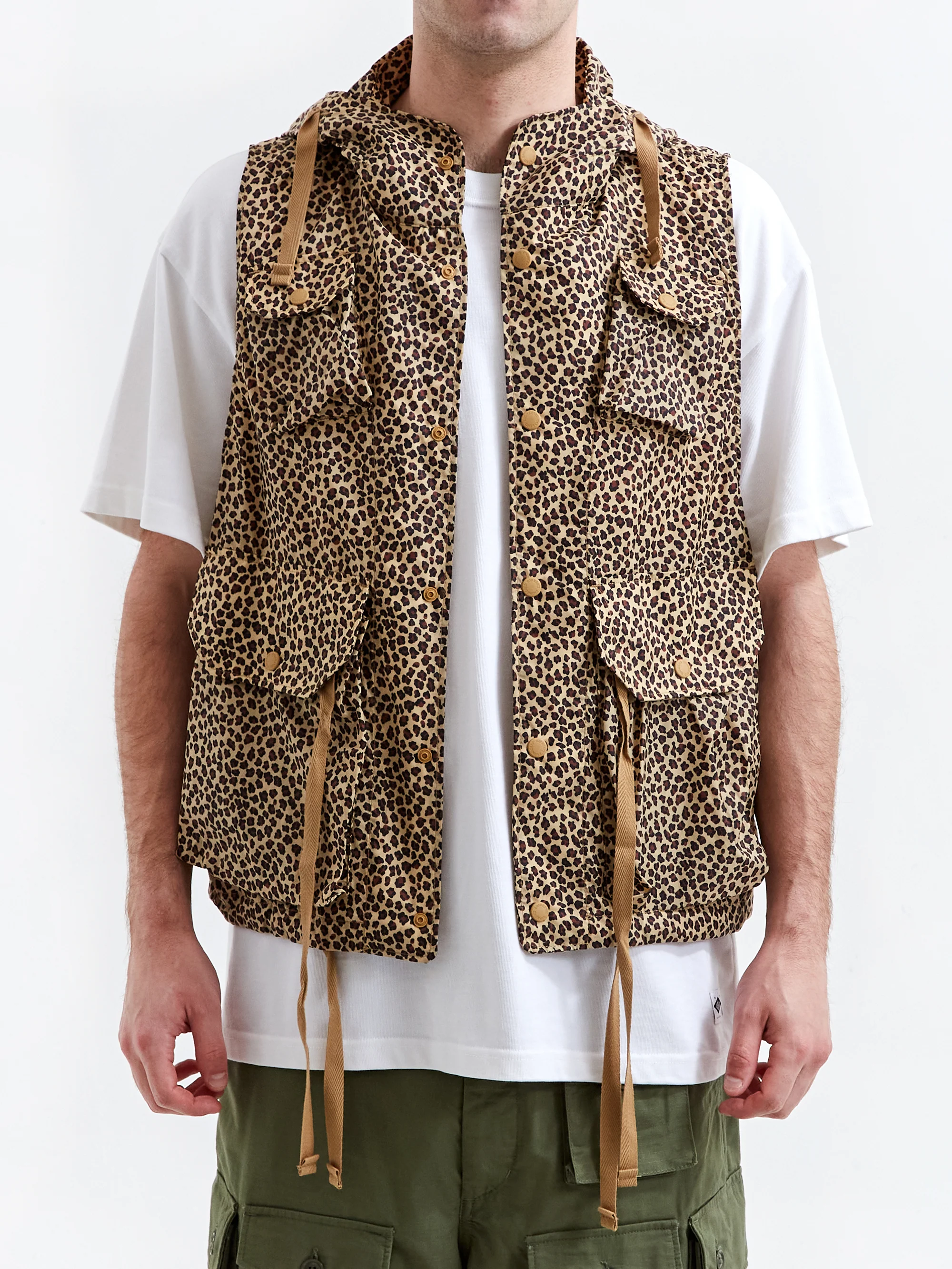 Engineered Garments Field Vest - Khaki Leopard Print - Image 2