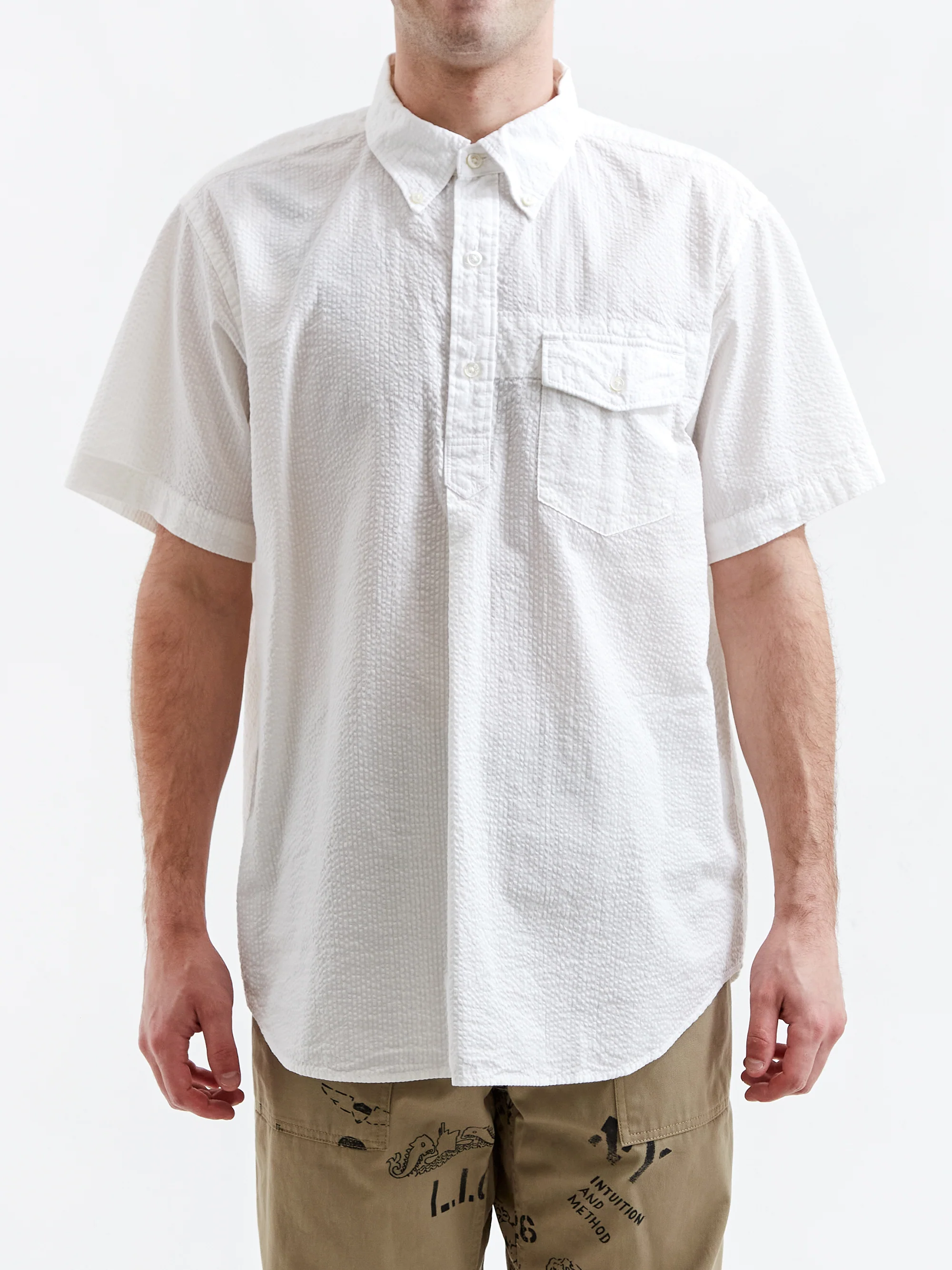 Engineered Garments Popover BD Shirt - White Seersucker - Image 2