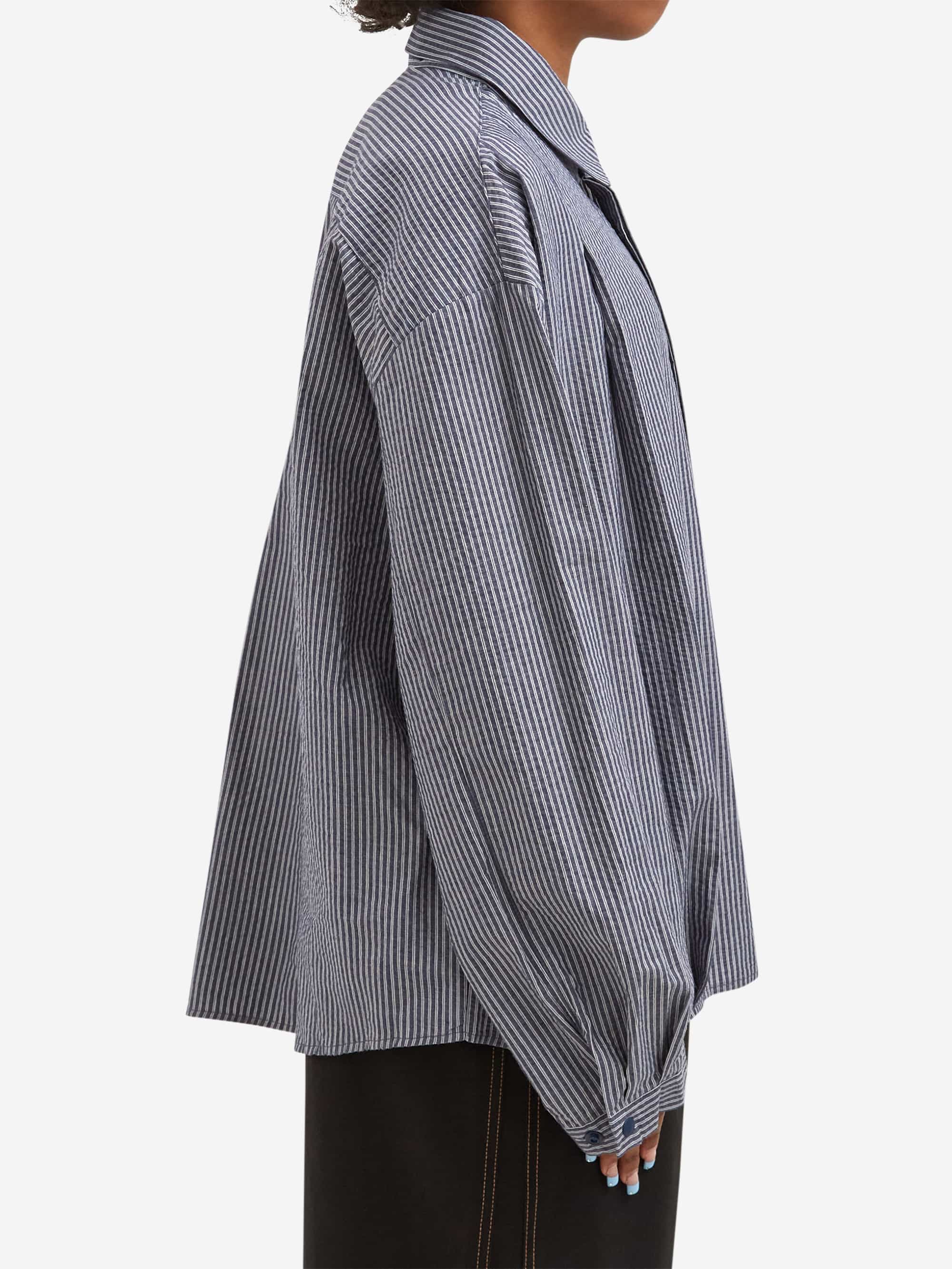 Estudio Niksen Boxy Pleated Shirt - Navy Stripe - Image 5
