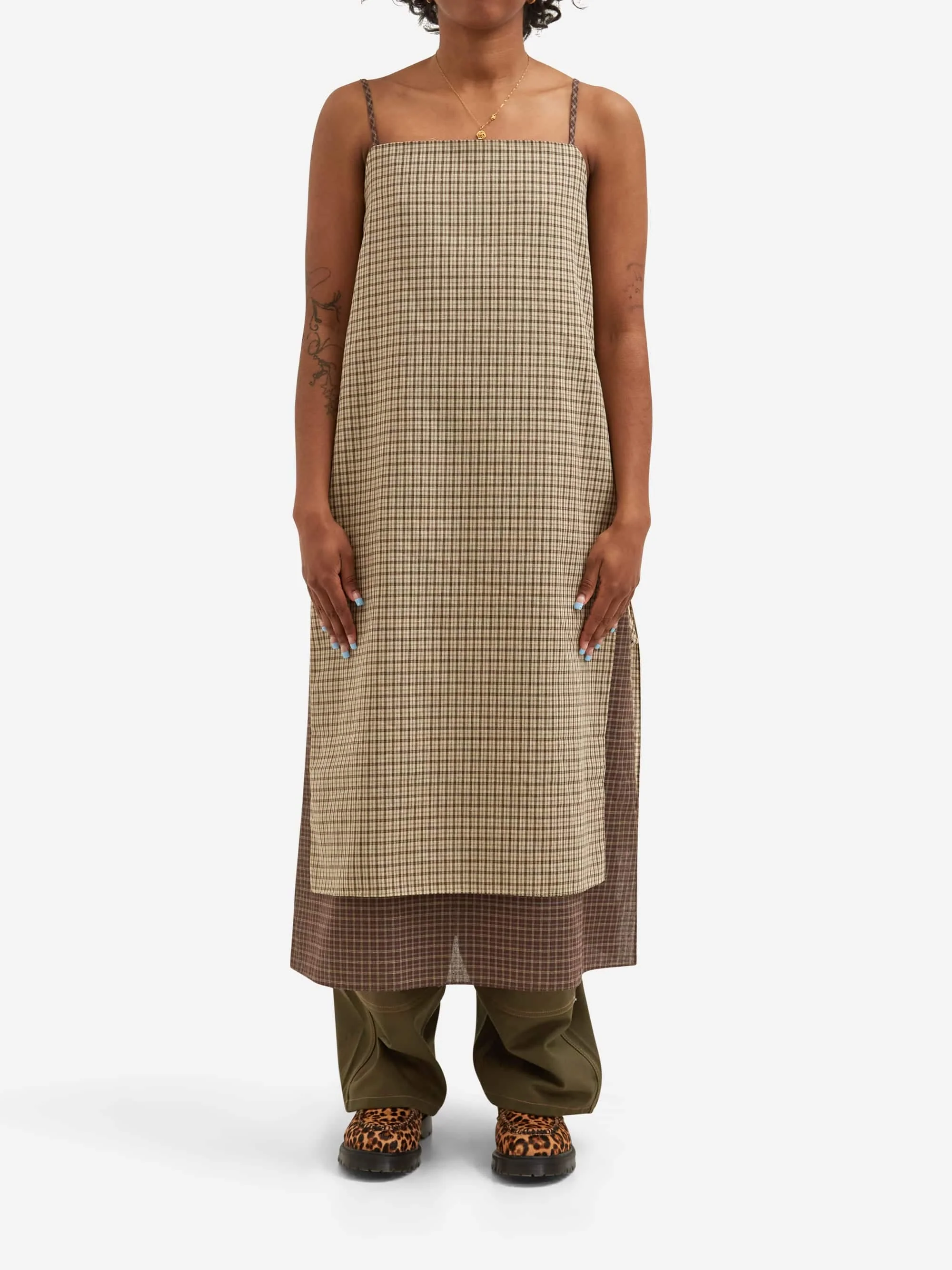 Estudio Niksen Checkered Layered Overdress - Checkered Brown/Beige - Image 2