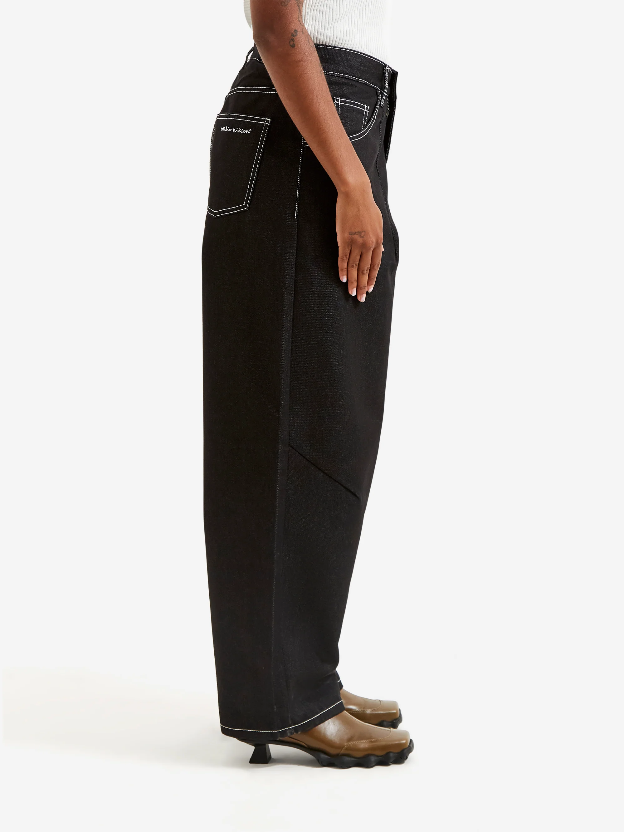 Estudio Niksen Raw Denim Balloon Jeans W  - Black Raw Denim - Image 2