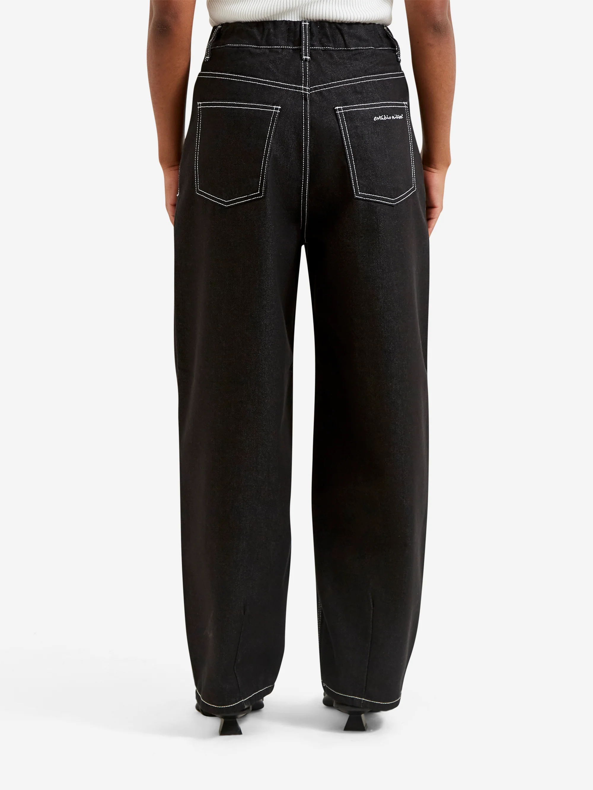 Estudio Niksen Raw Denim Balloon Jeans W  - Black Raw Denim - Image 3