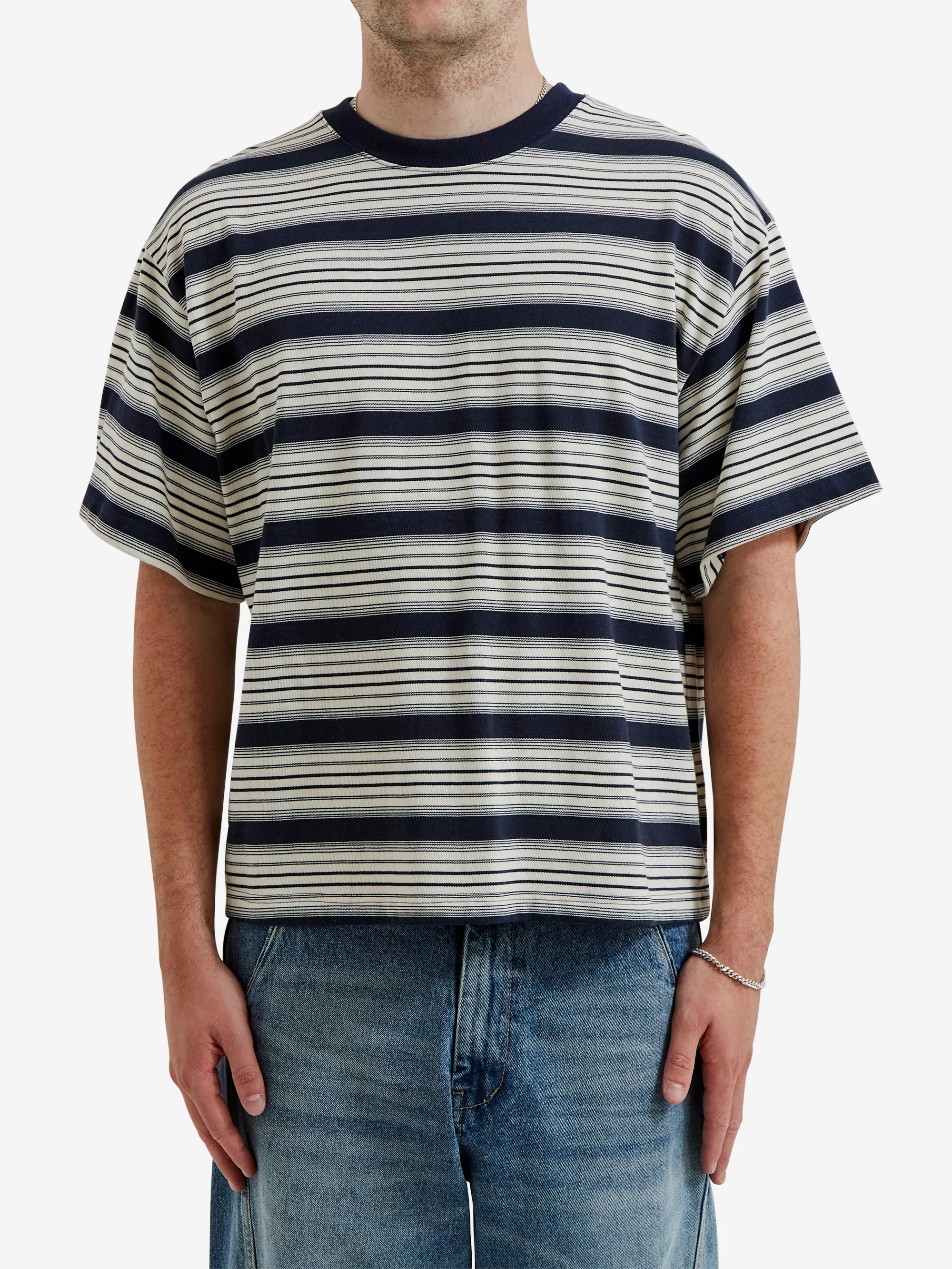 Estudio Niksen Signature Cropped Tee - Blue Stripe - Image 2