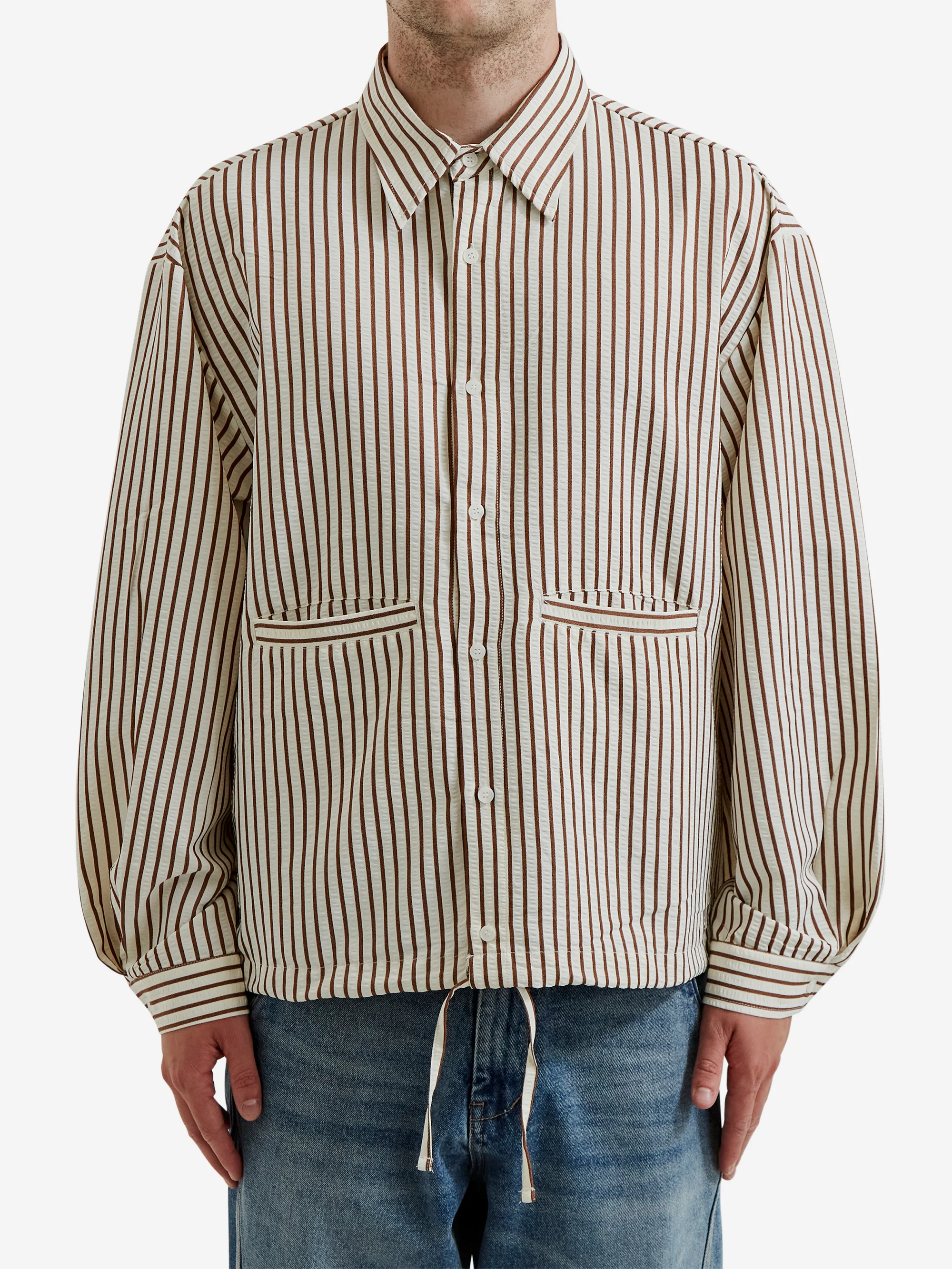 Estudio Niksen String Pocket Shirt - Brown Stripe - Image 2