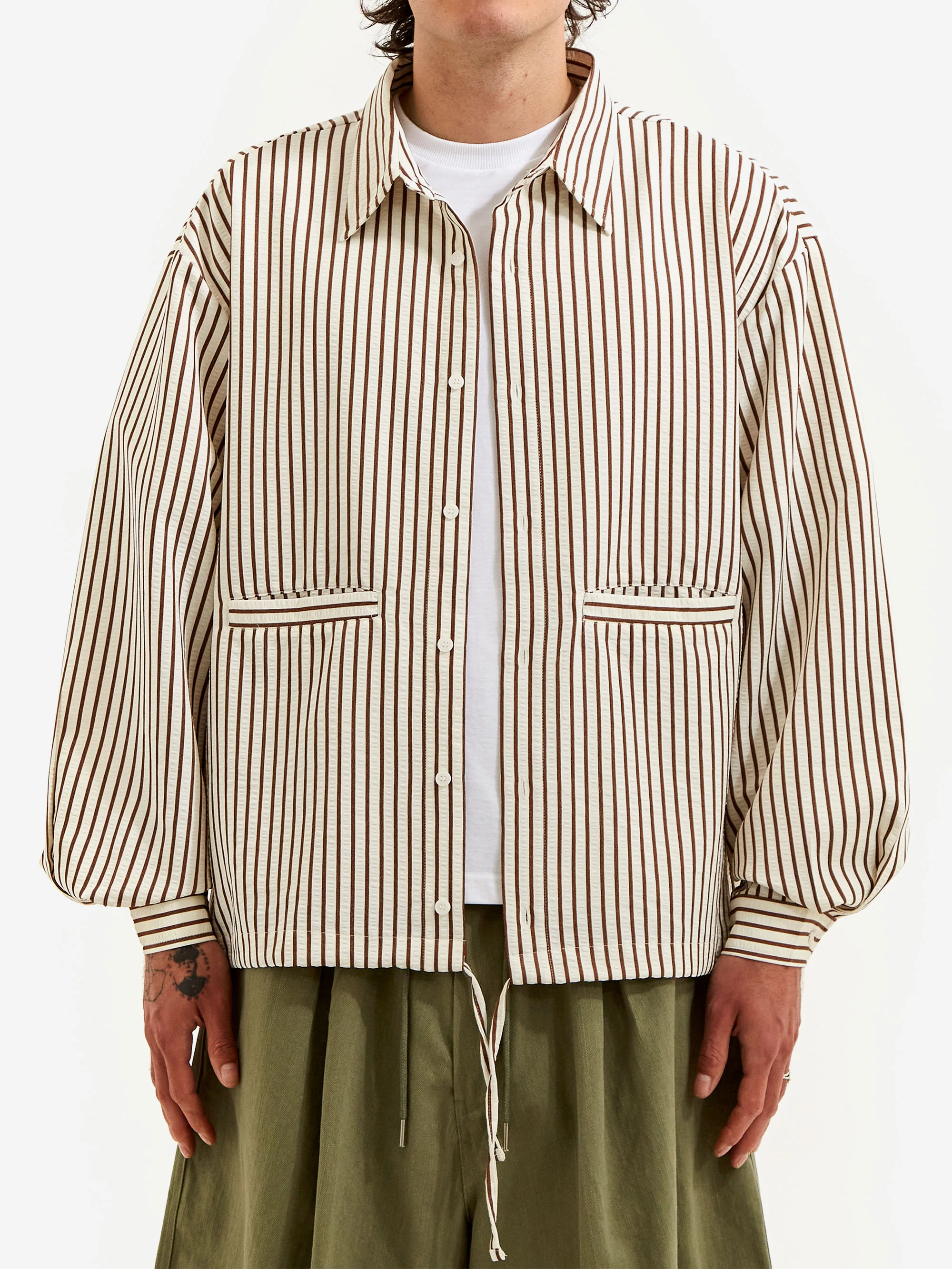 Estudio Niksen Stripe Pocket Overshirt - Brown Stripe - Image 2