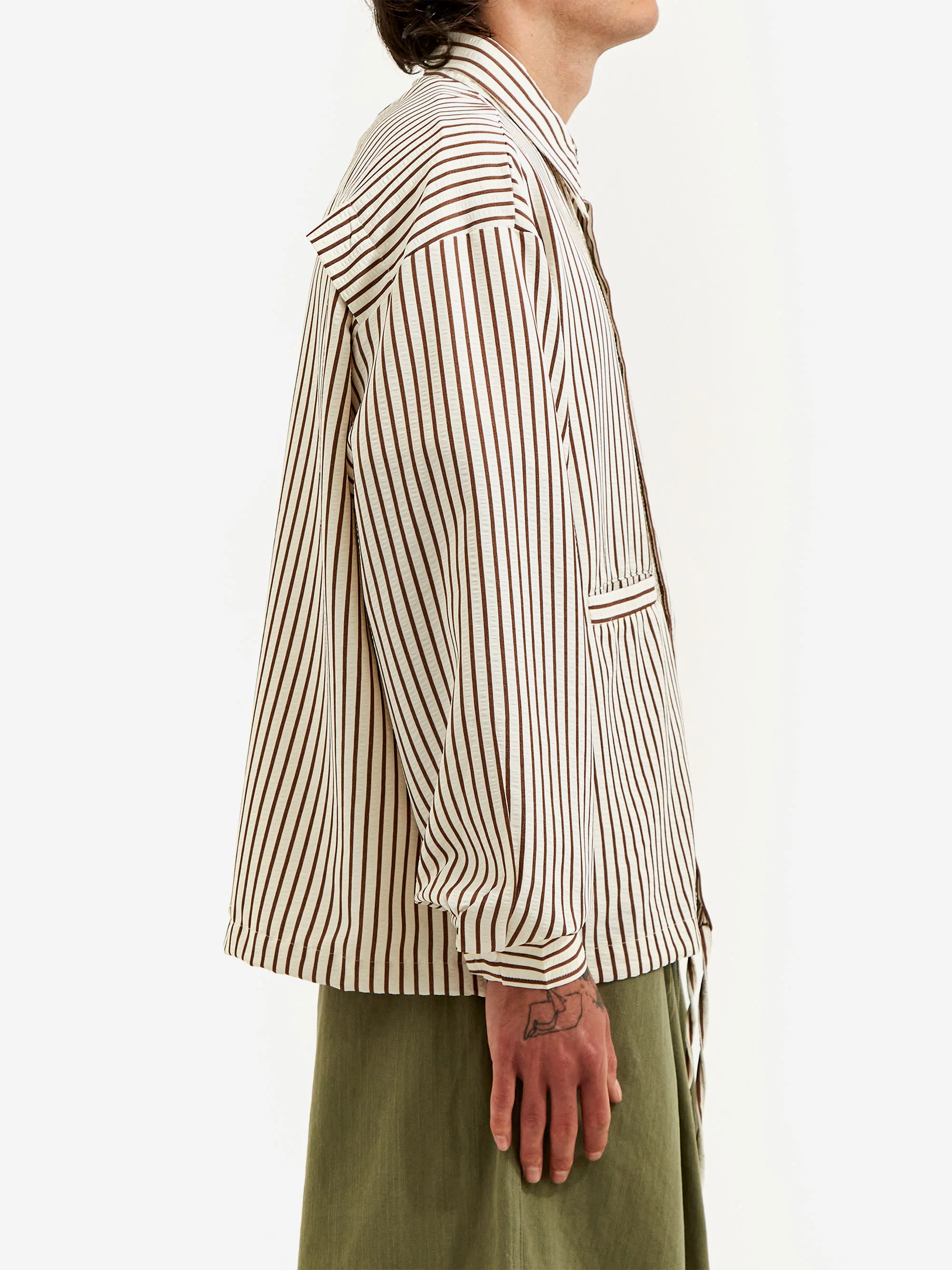 Estudio Niksen Stripe Pocket Overshirt - Brown Stripe - Image 6