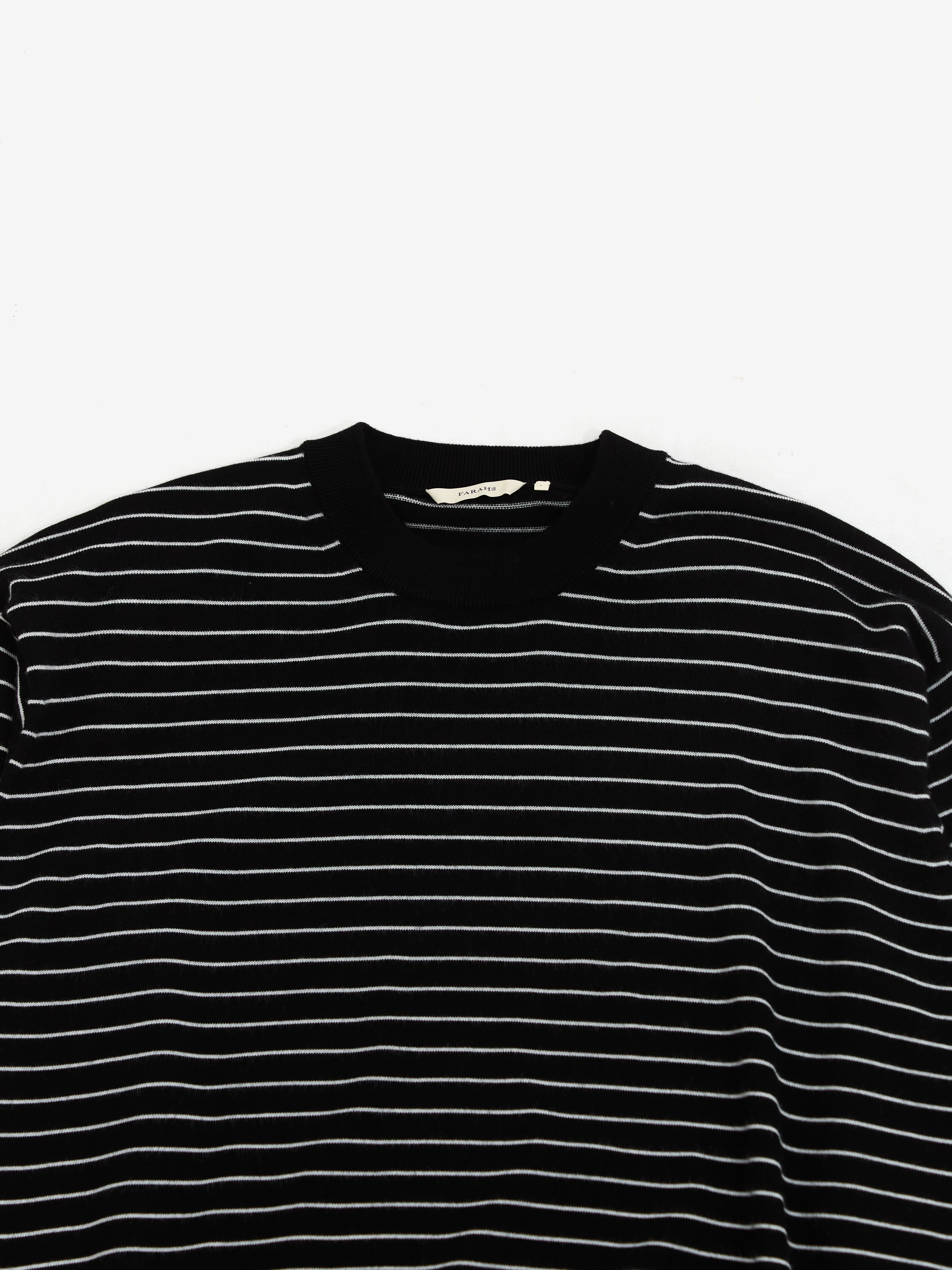 Farah Japan High Gauge Striped Crewneck Sweater - Black / White - Image 3