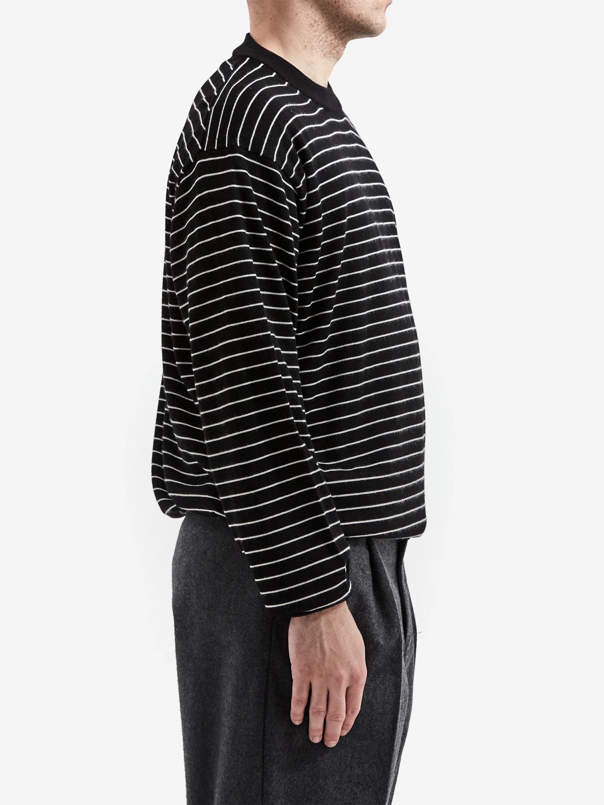 Farah Japan High Gauge Striped Crewneck Sweater - Black / White - Image 5