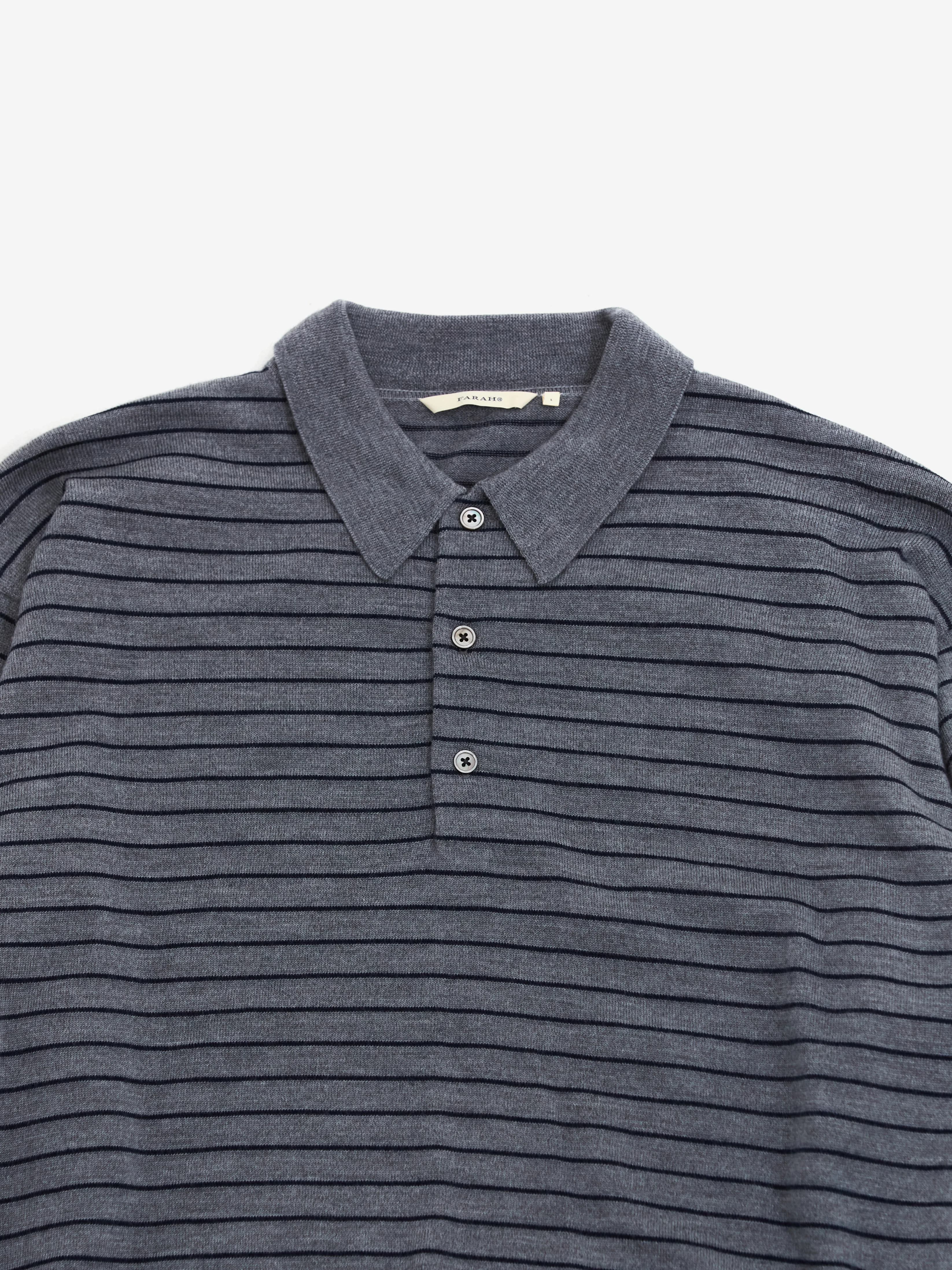 Farah Japan High Gauge Striped Polo Shirt Grey/Navy - Image 3