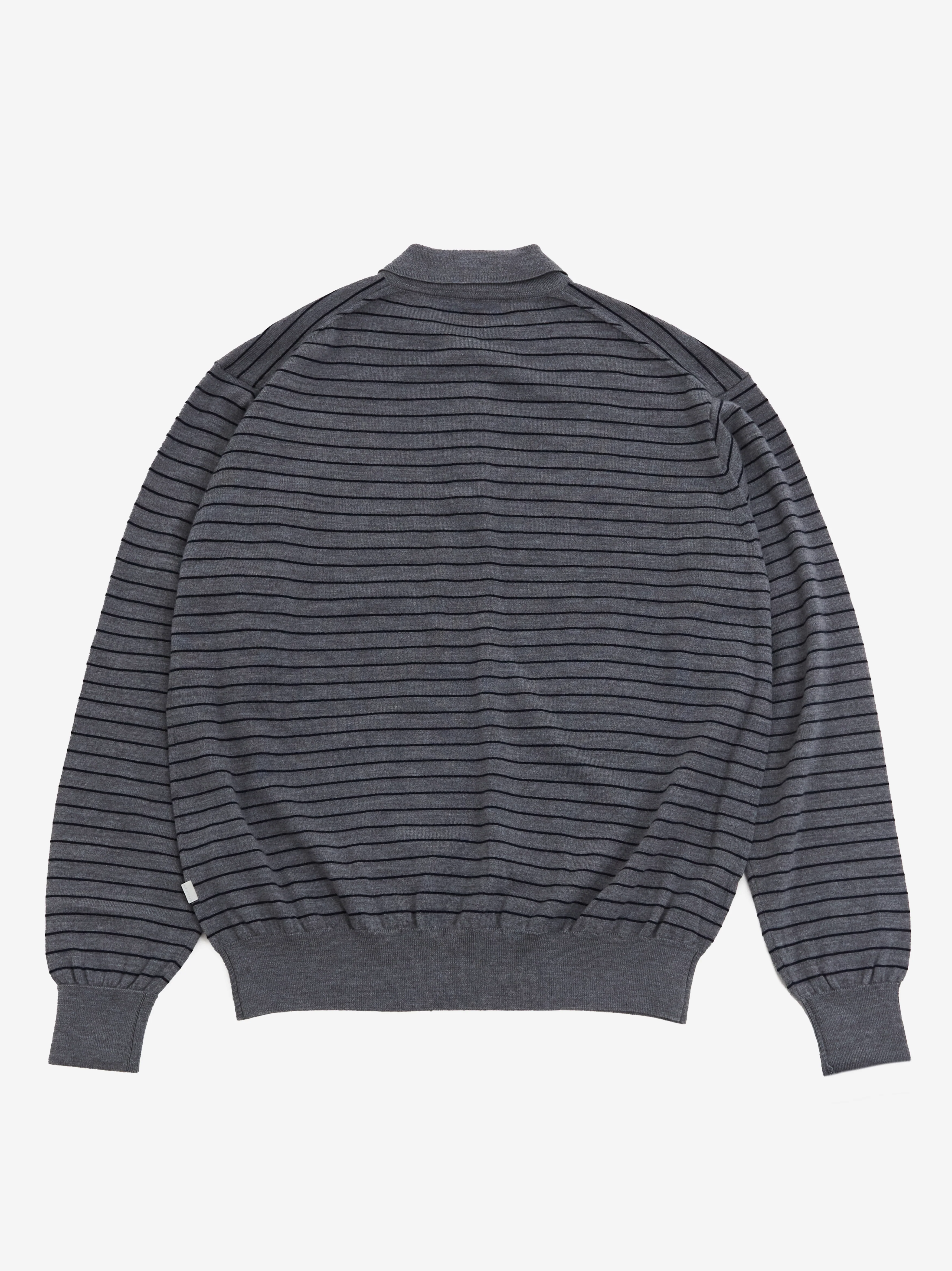 Farah Japan High Gauge Striped Polo Shirt Grey/Navy - Image 4