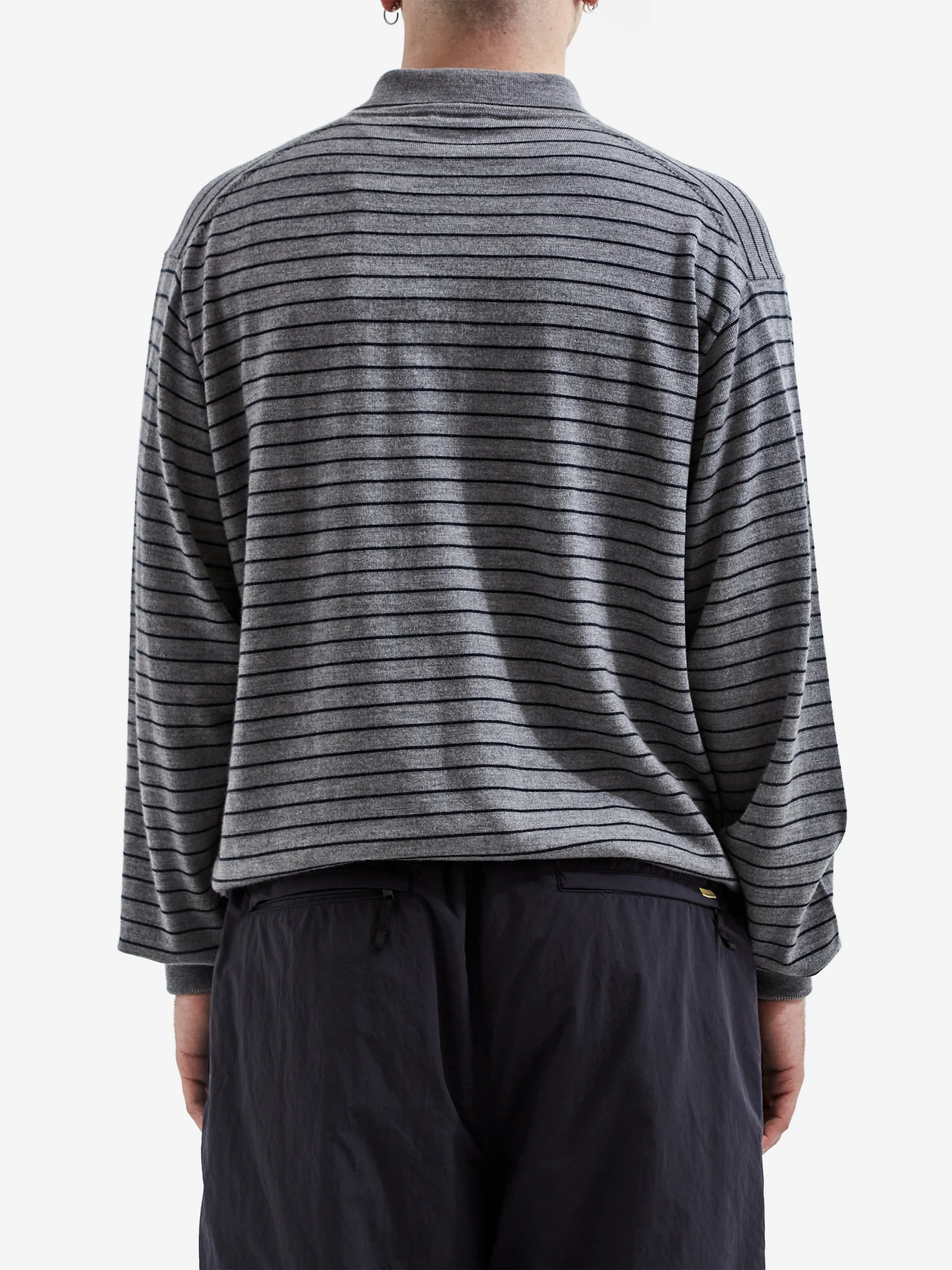 Farah Japan High Gauge Striped Polo Shirt Grey/Navy - Image 5
