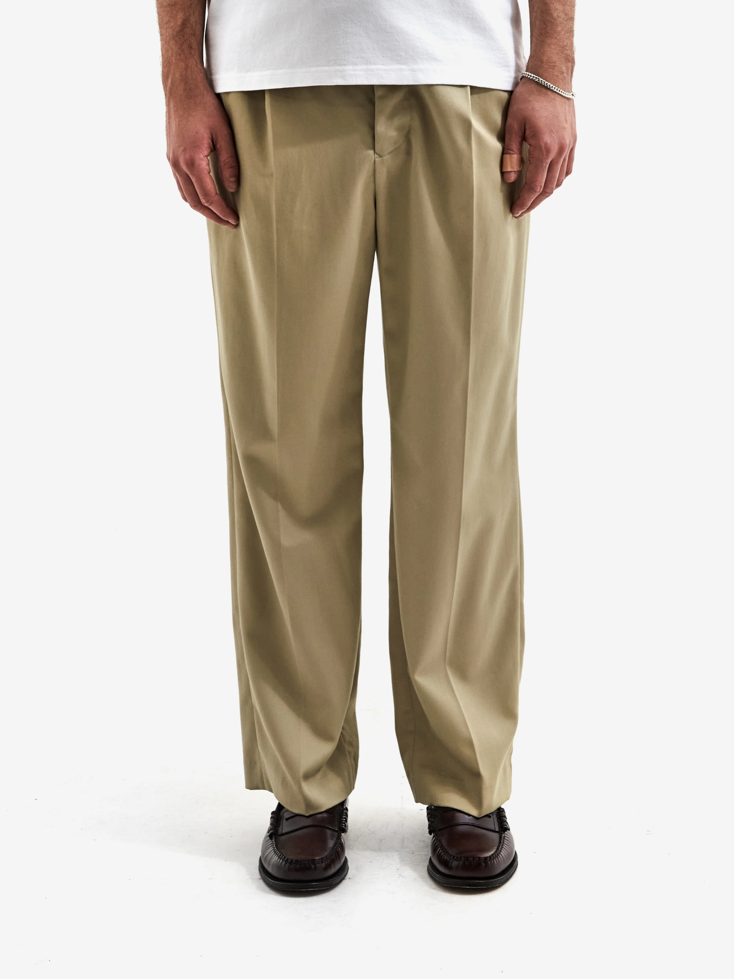 Farah Japan Two Tuck Side Adjustable Pants - Beige - Image 2