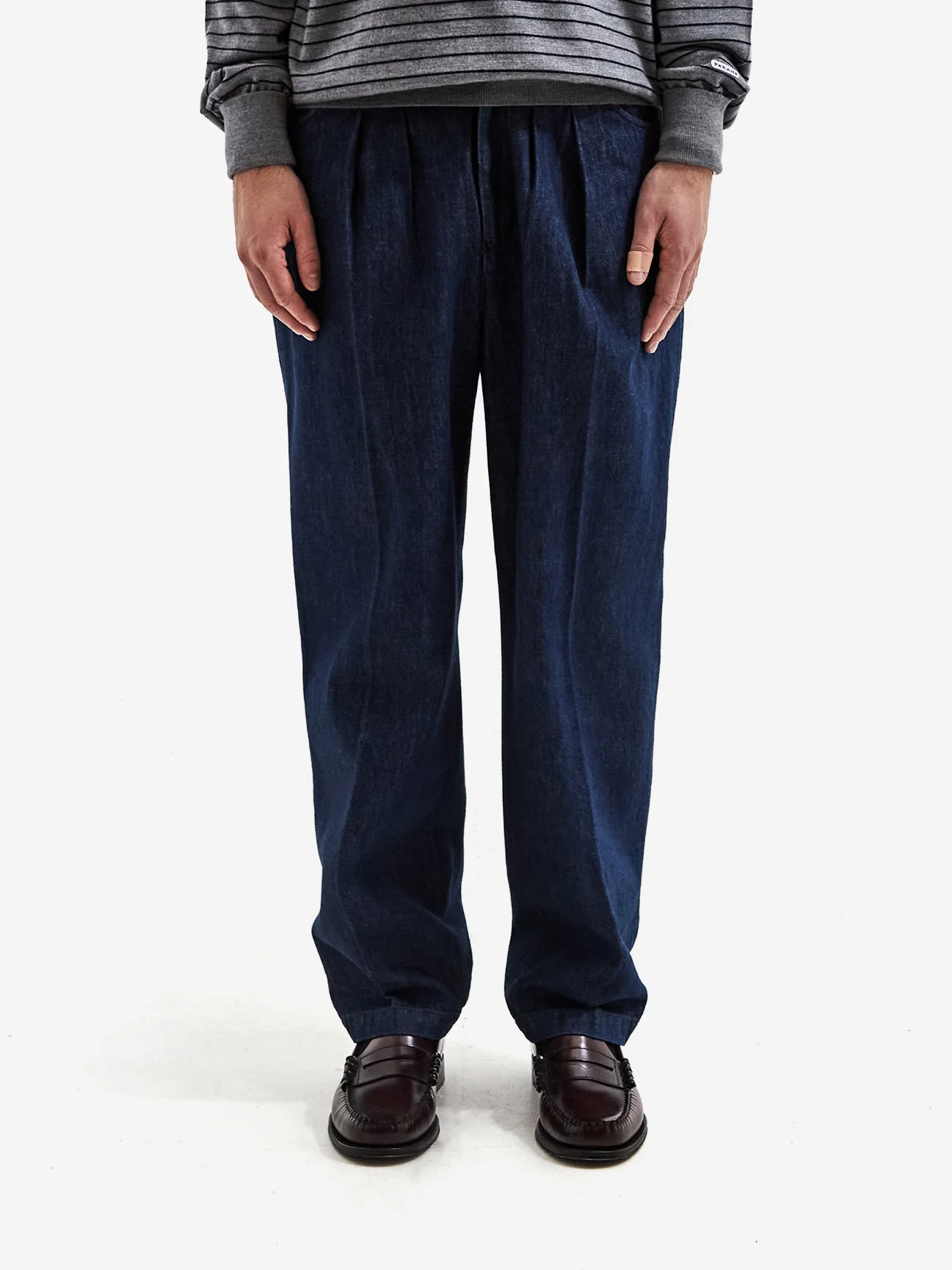 Farah Japan Two Tuck Wide Tapered Pants - Blue - Image 2