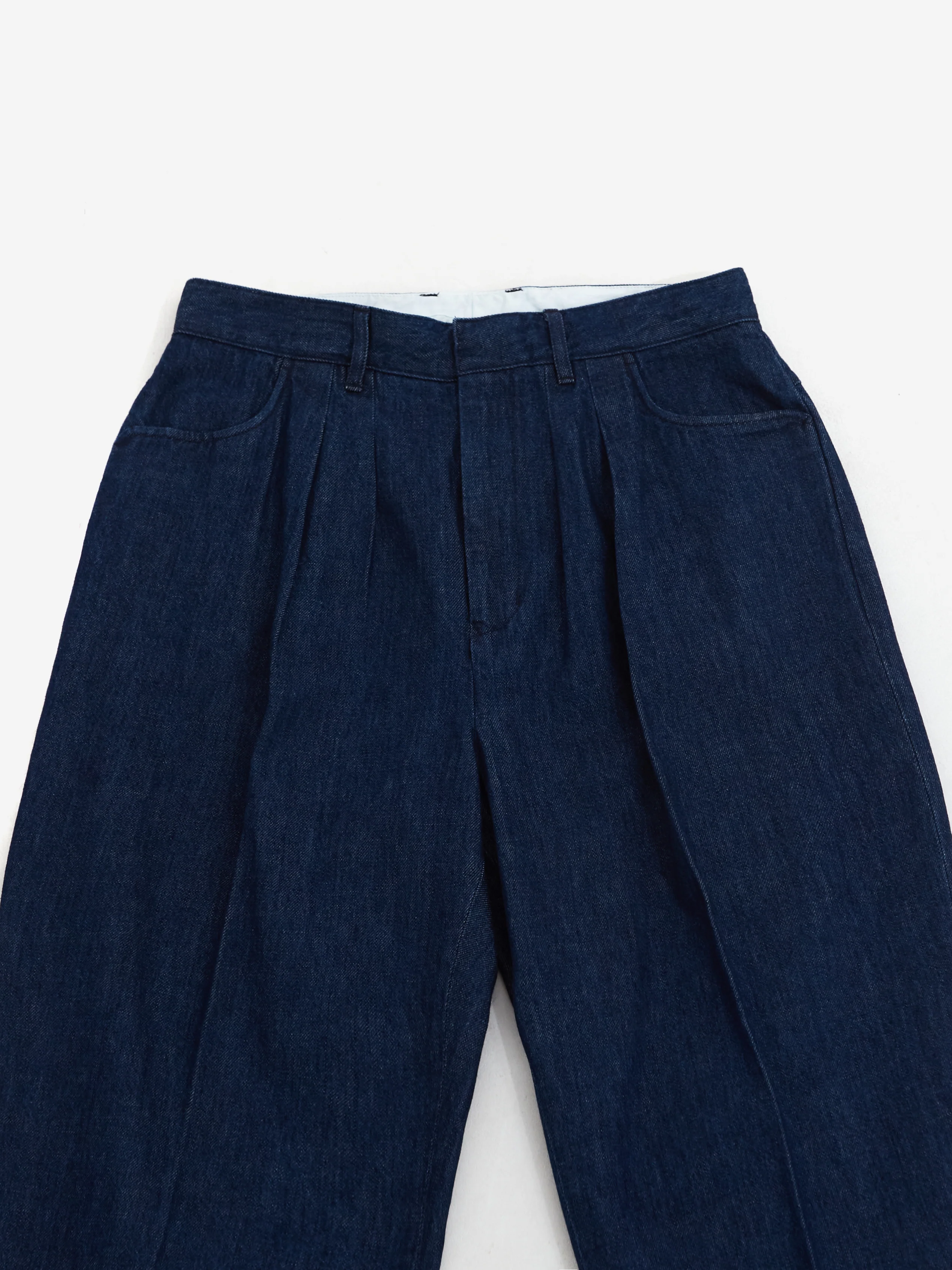 Farah Japan Two Tuck Wide Tapered Pants - Blue - Image 3