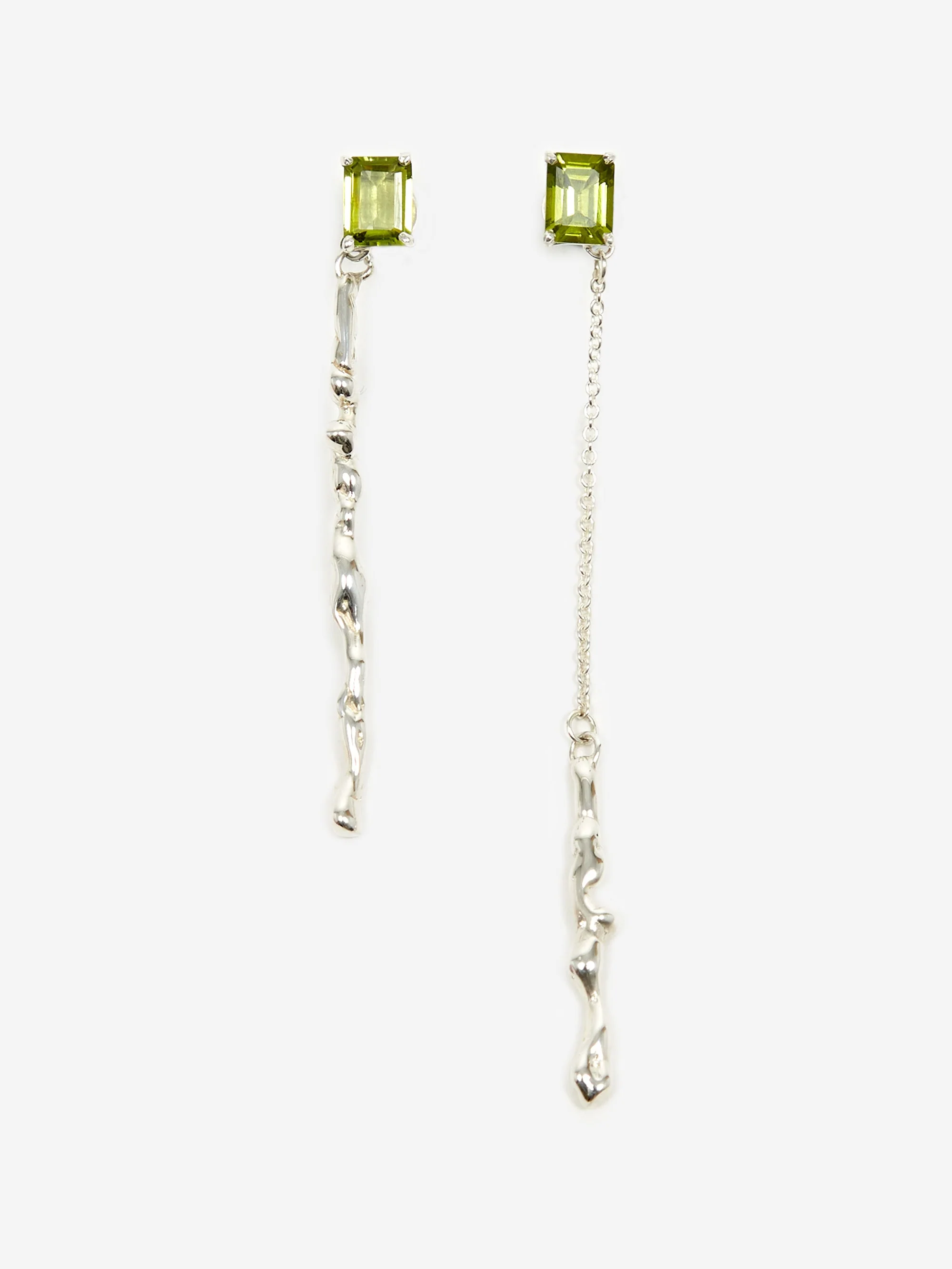 Faris Lava Gem Drop Earrings - Silver/Peridot