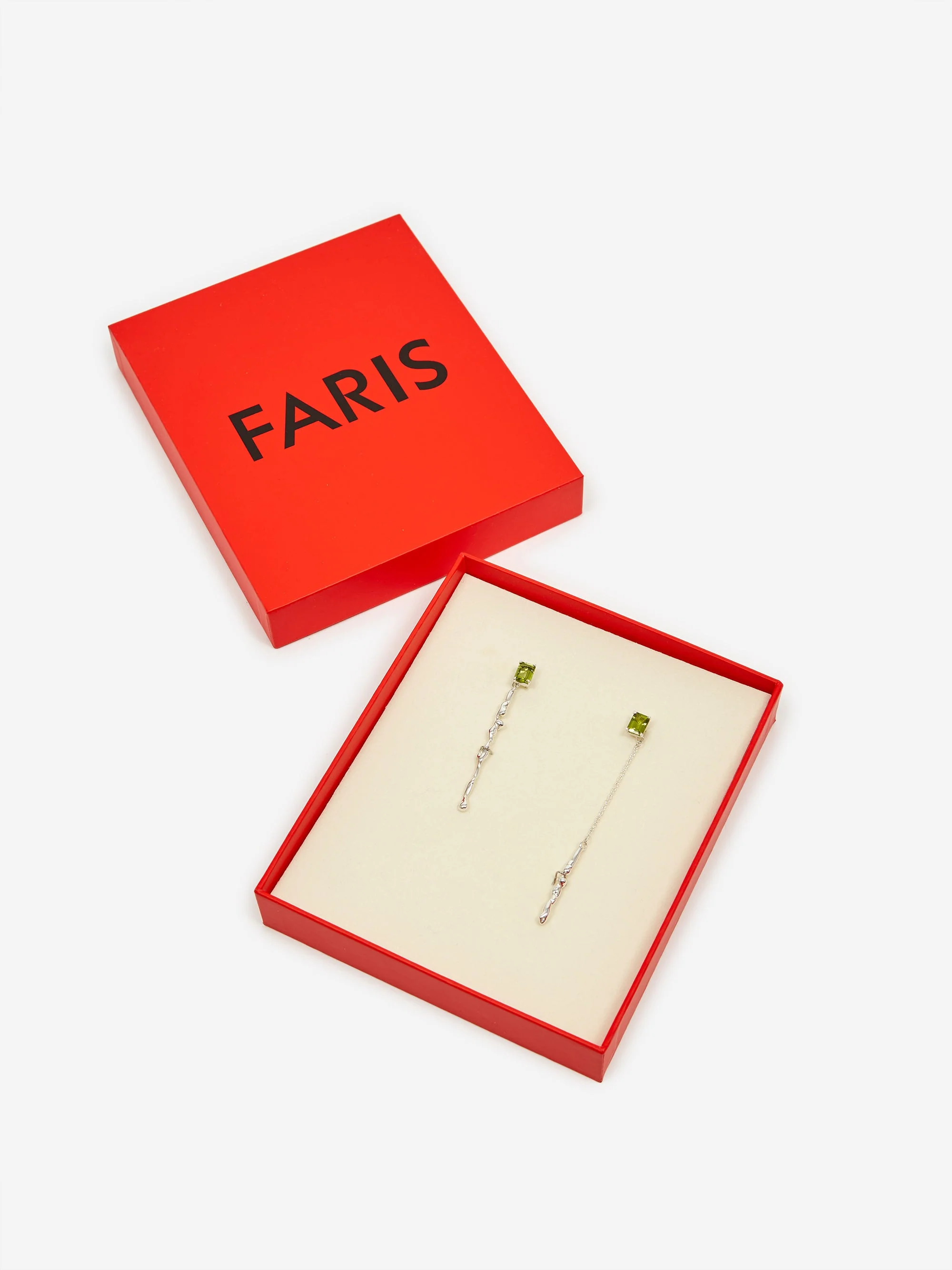 Faris Lava Gem Drop Earrings - Silver/Peridot - Image 5