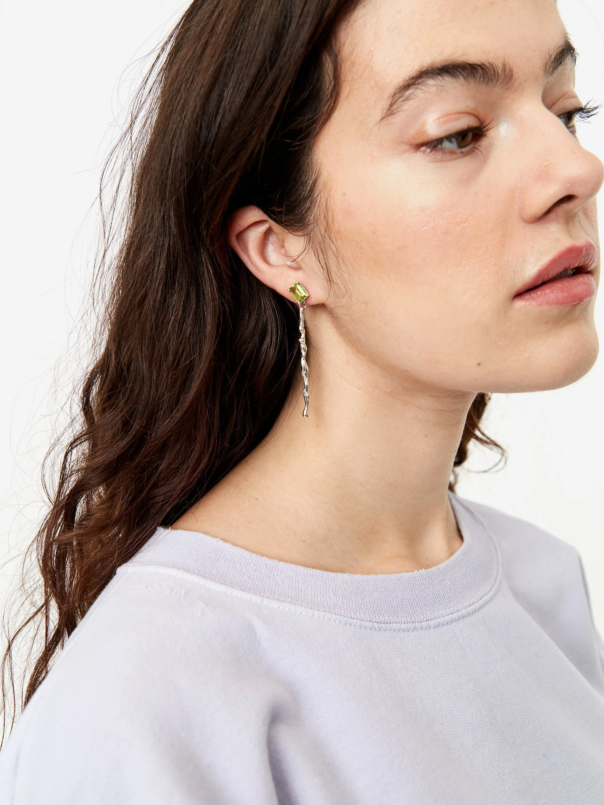 Faris Lava Gem Drop Earrings - Silver/Peridot - Image 7