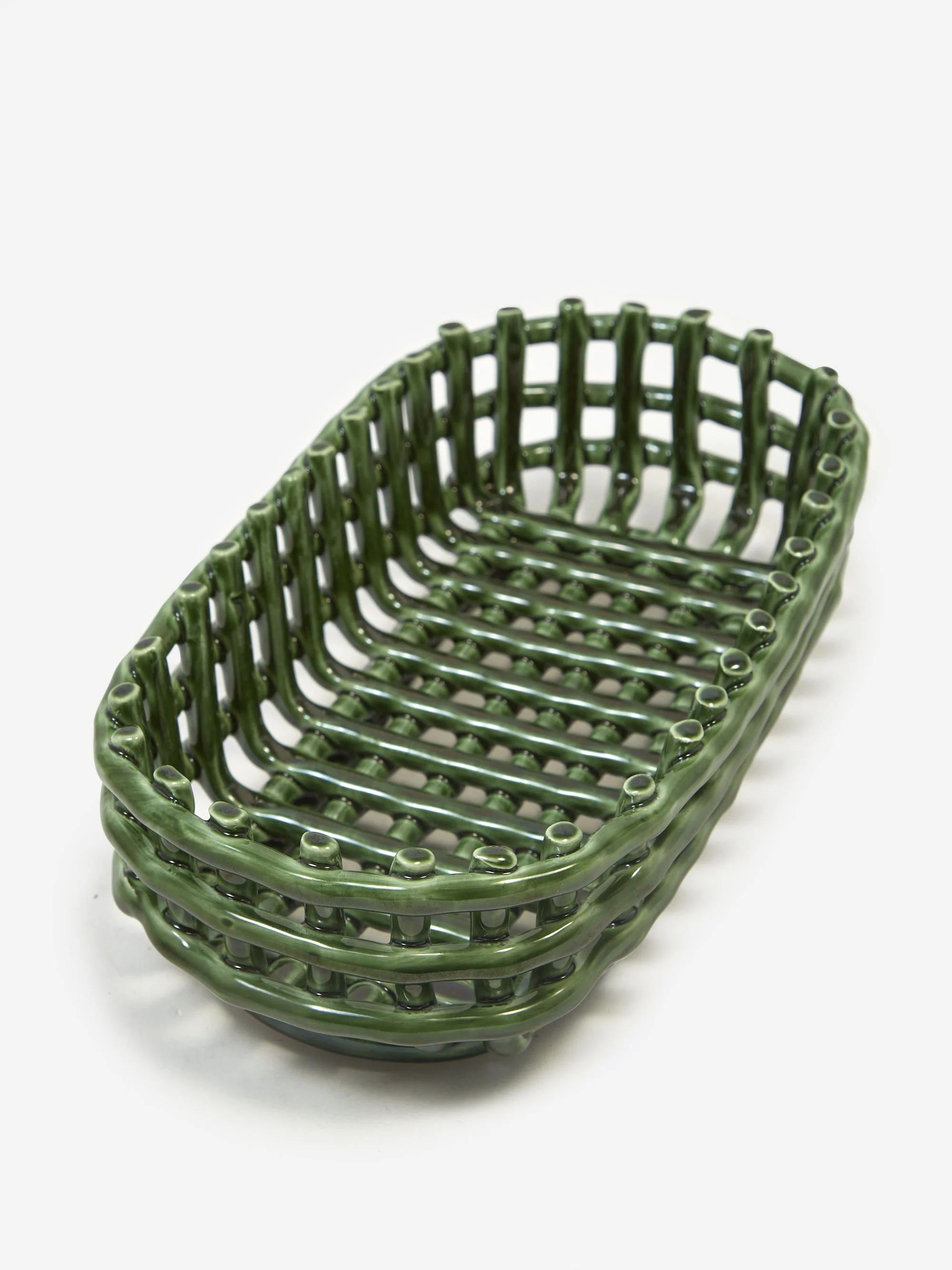 ferm LIVING Ceramic Basket - Oval - Emerald Green - Image 3