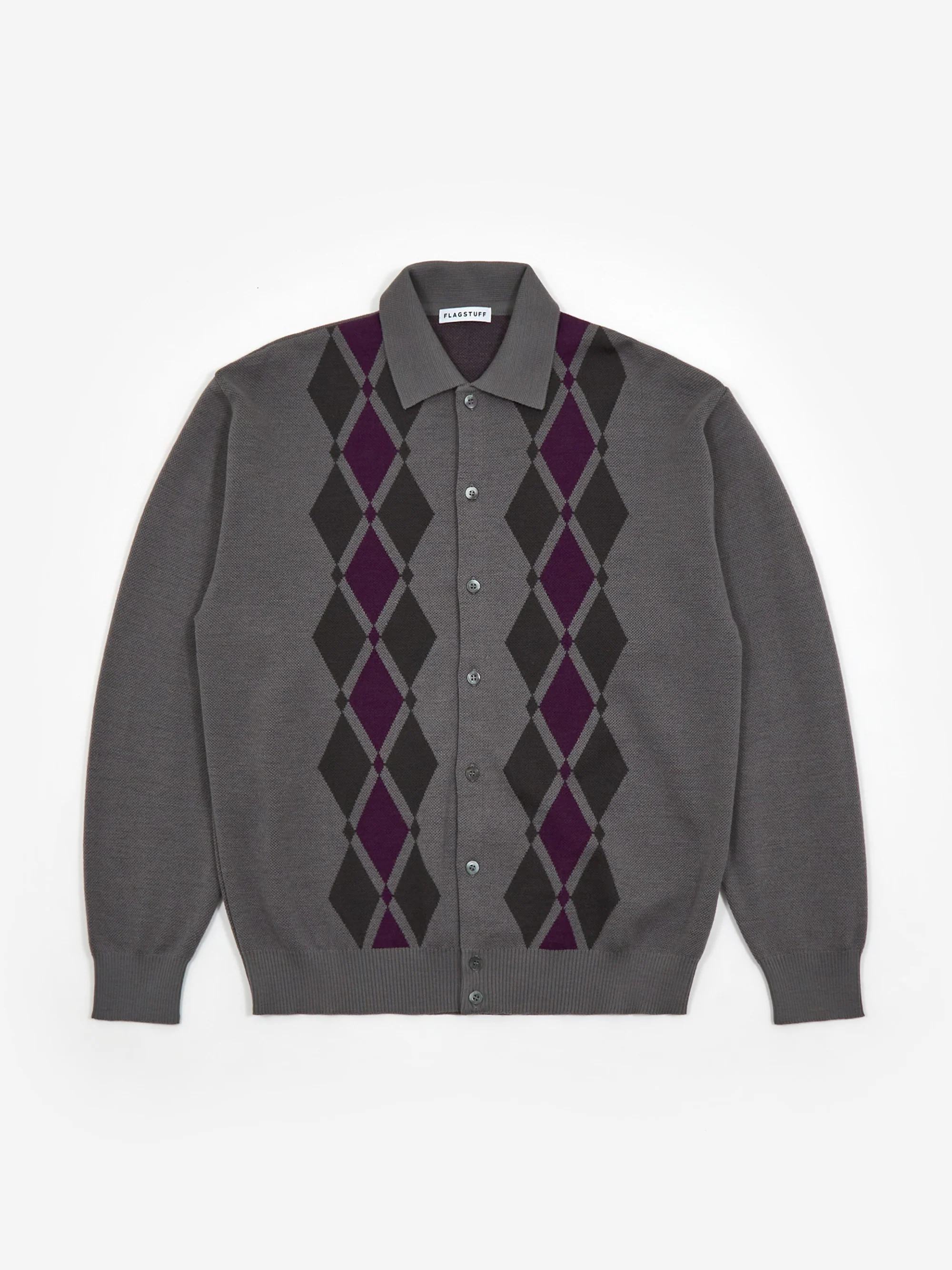 Flagstuff Argyle Italian Knit Cardigan - Charcoal
