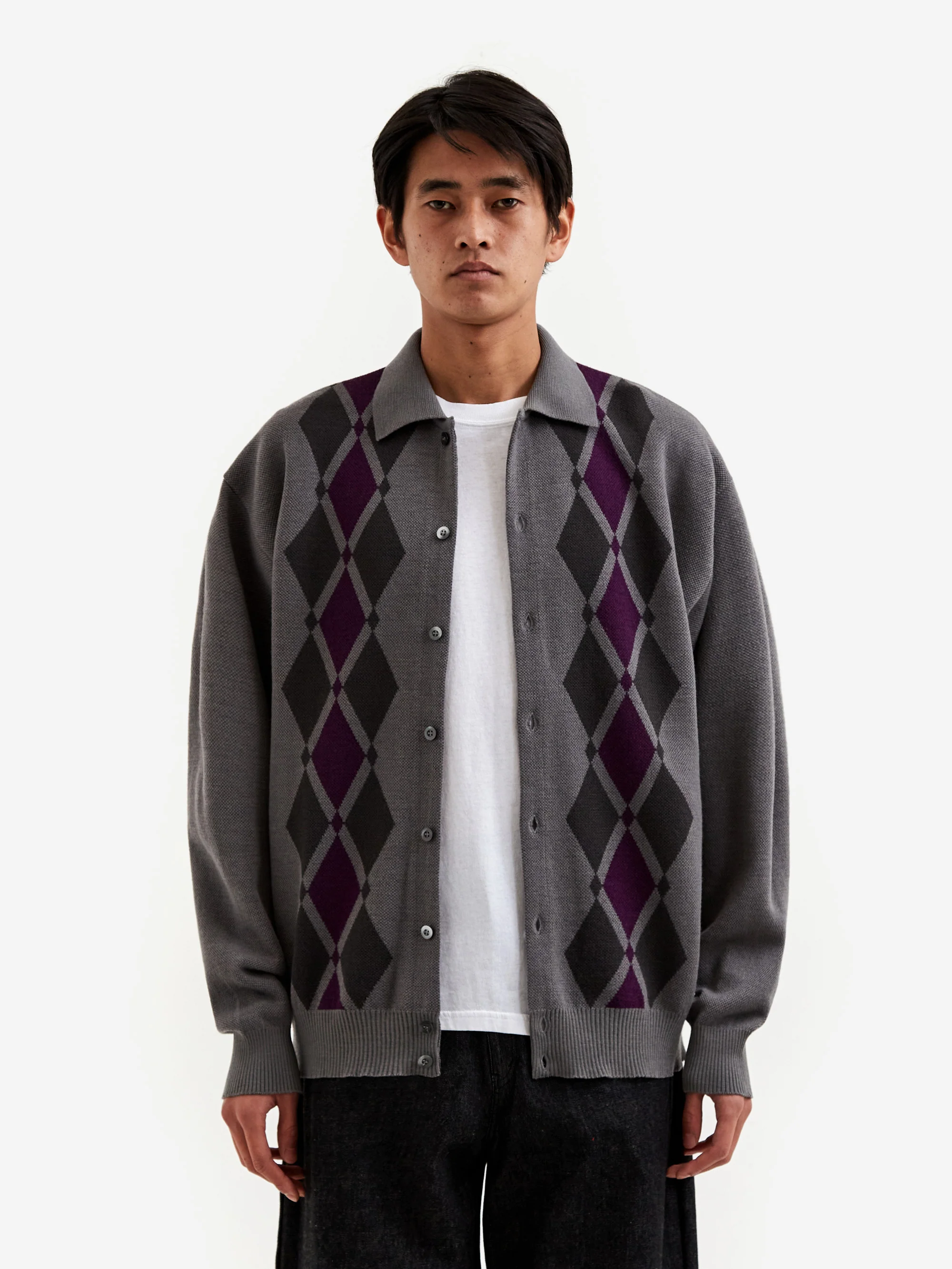 Flagstuff Argyle Italian Knit Cardigan - Charcoal - Image 2