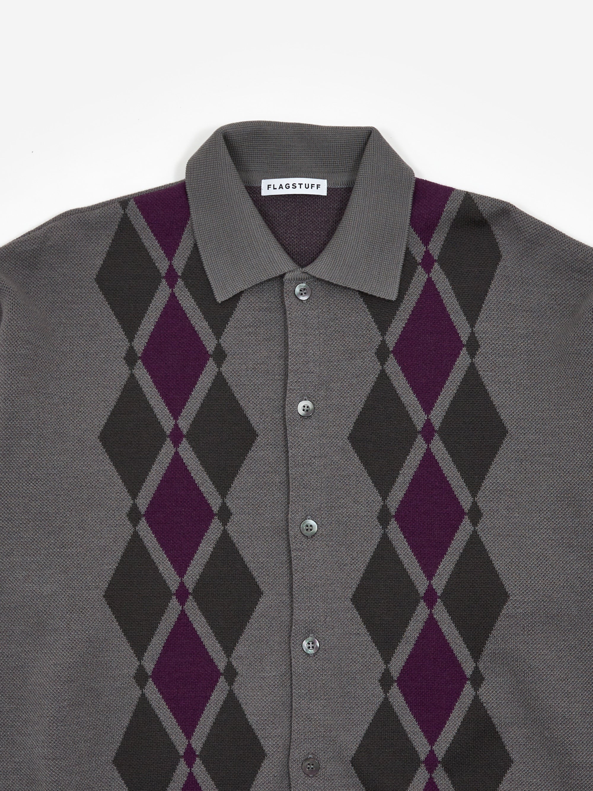 Flagstuff Argyle Italian Knit Cardigan - Charcoal - Image 3