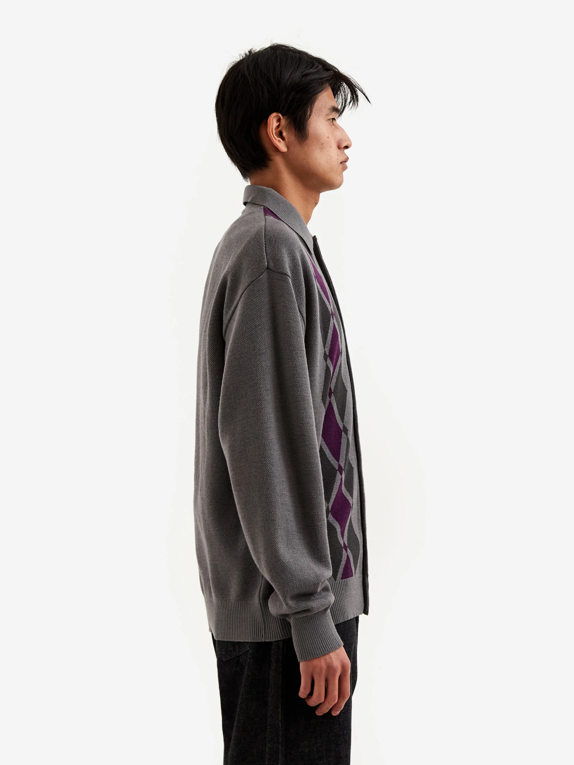 Flagstuff Argyle Italian Knit Cardigan - Charcoal - Image 7
