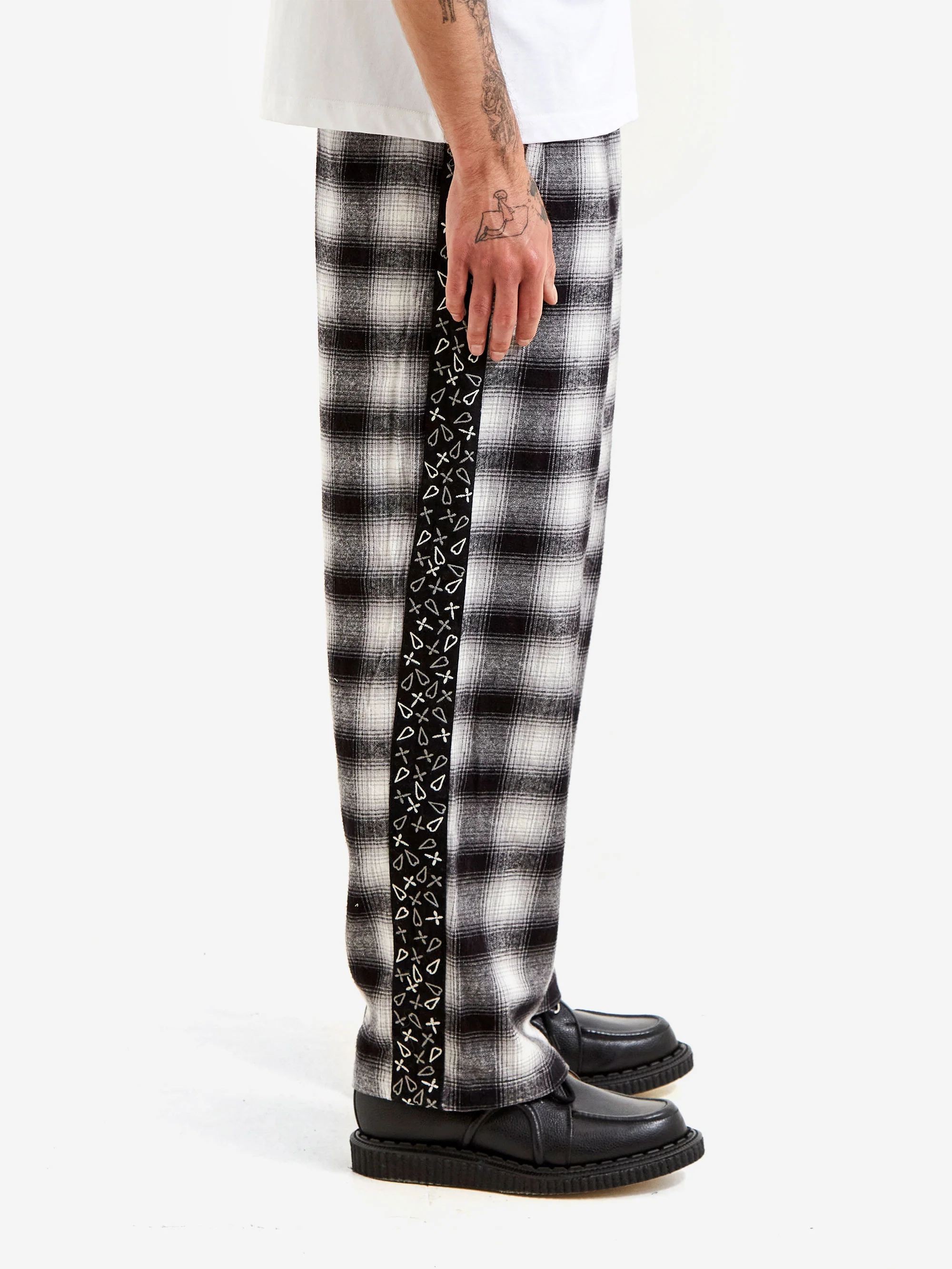 Flagstuff Flannel Embroidery Original Check Pants - Black - Image 5