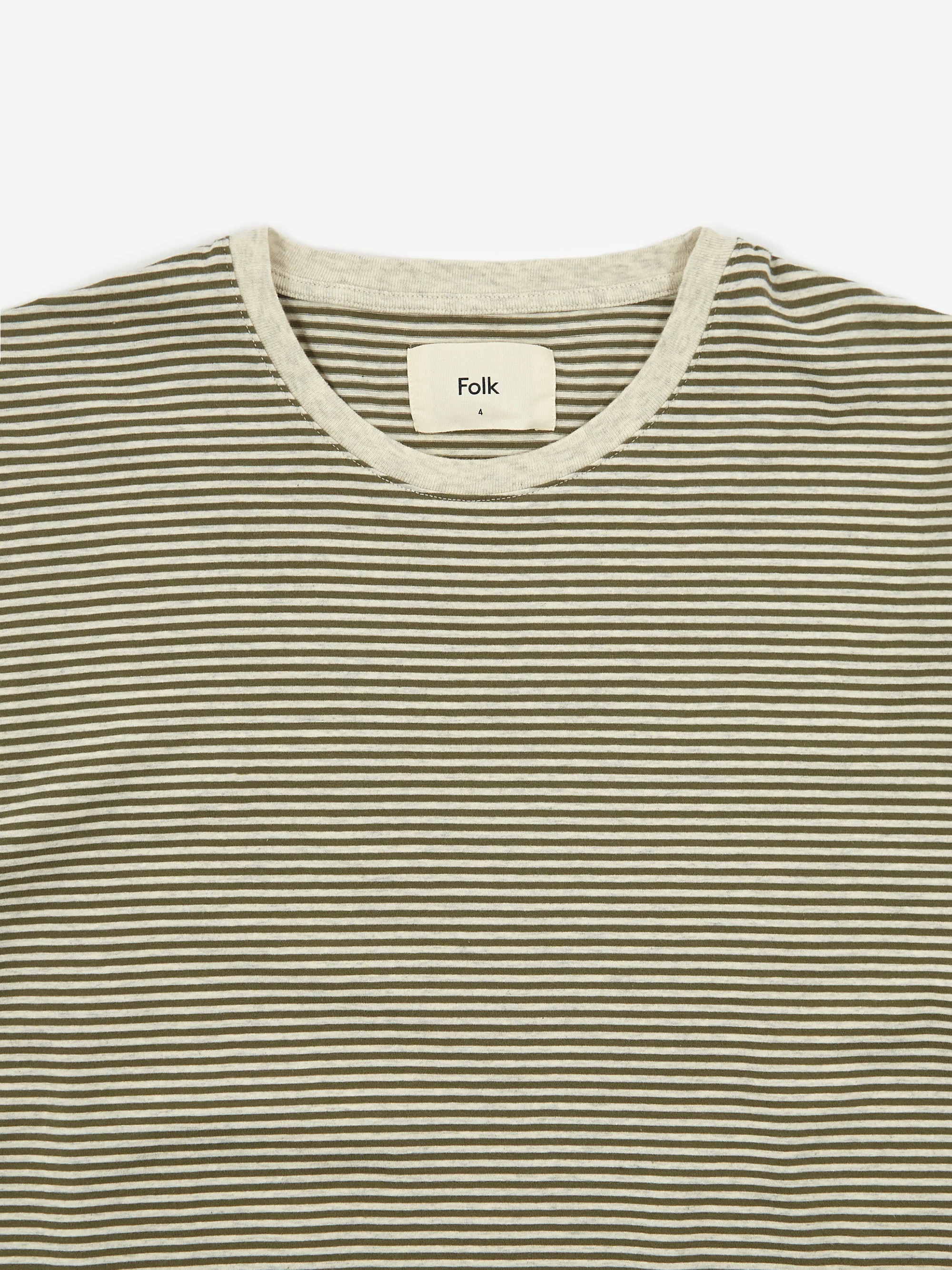 Folk 1x1 Stripe Shortsleeve T-Shirt - Olive/Ecru Melange - Image 3