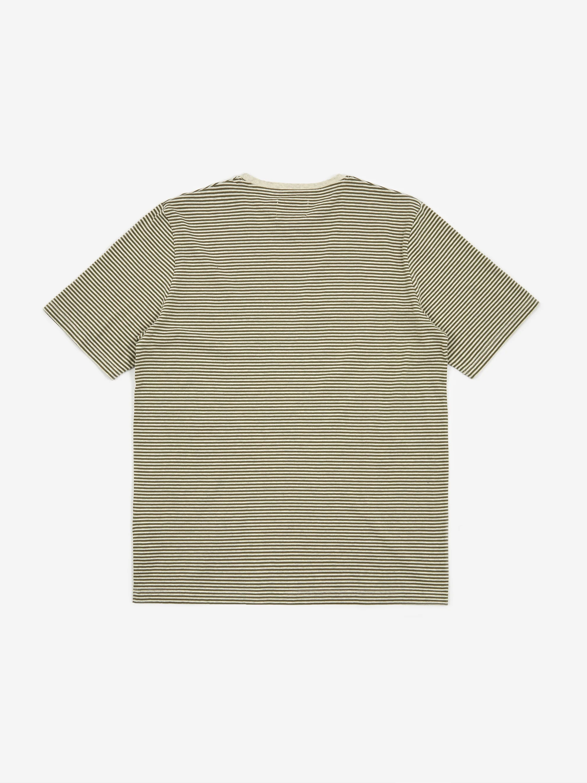 Folk 1x1 Stripe Shortsleeve T-Shirt - Olive/Ecru Melange - Image 4