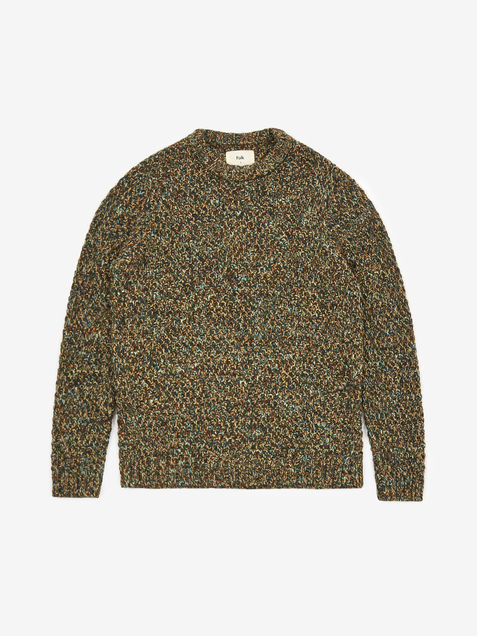 Folk Mixed Yarn Crewneck Jumper - Fern Oxblood Mix