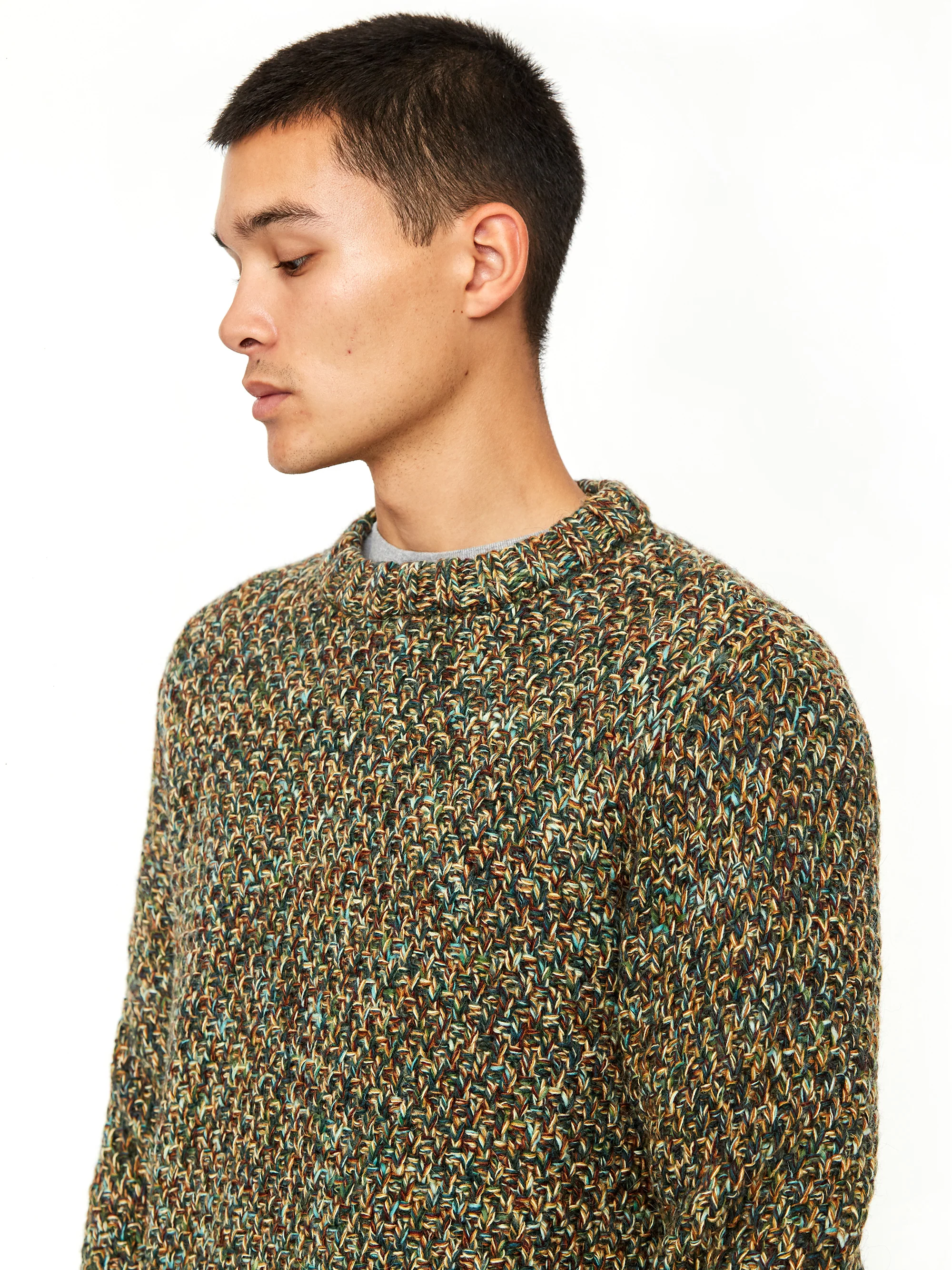 Folk Mixed Yarn Crewneck Jumper - Fern Oxblood Mix - Image 7