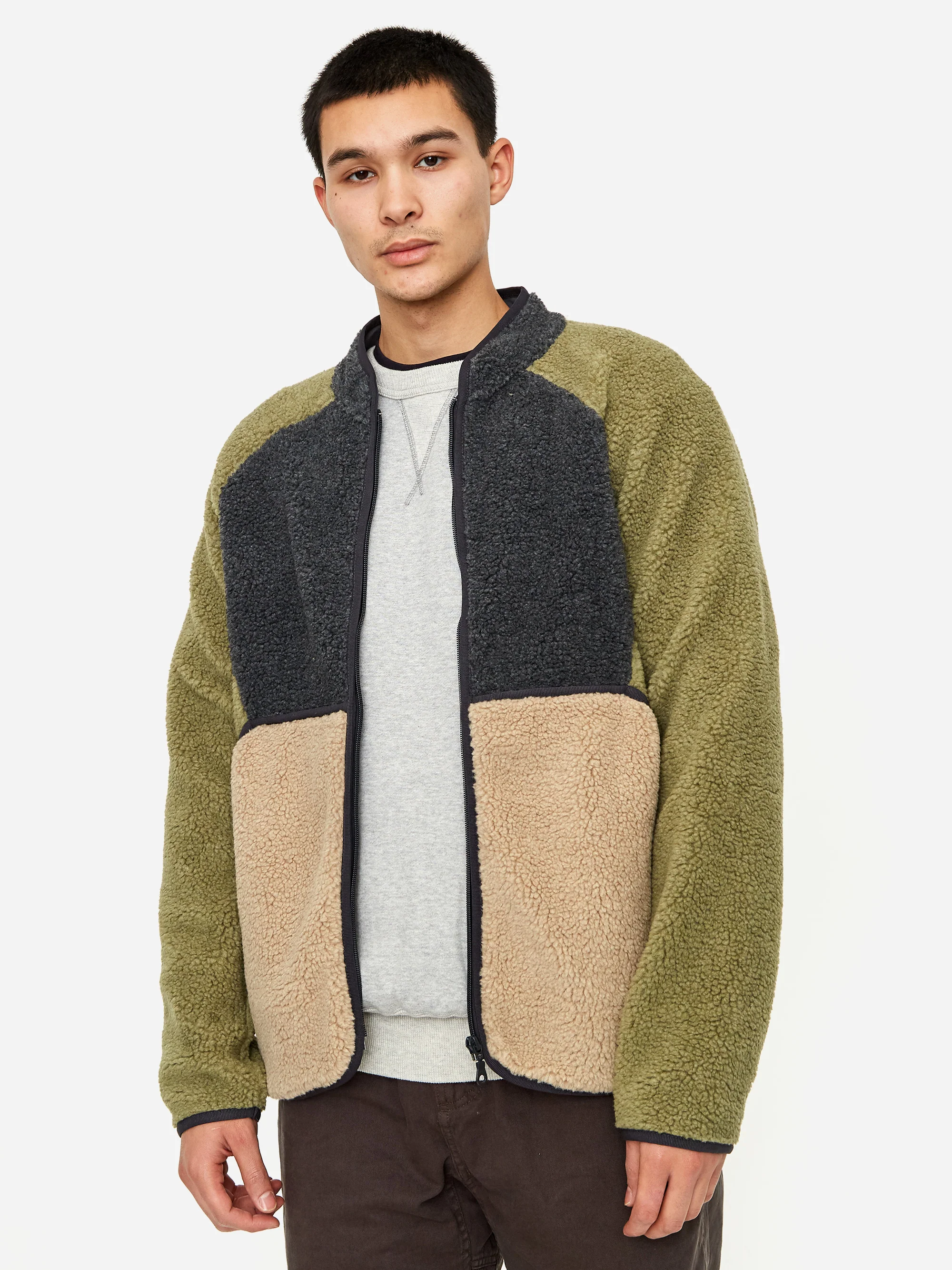 Folk Puzzle Zip Fleece Jacket - Mineral Green Patchwork - Image 5