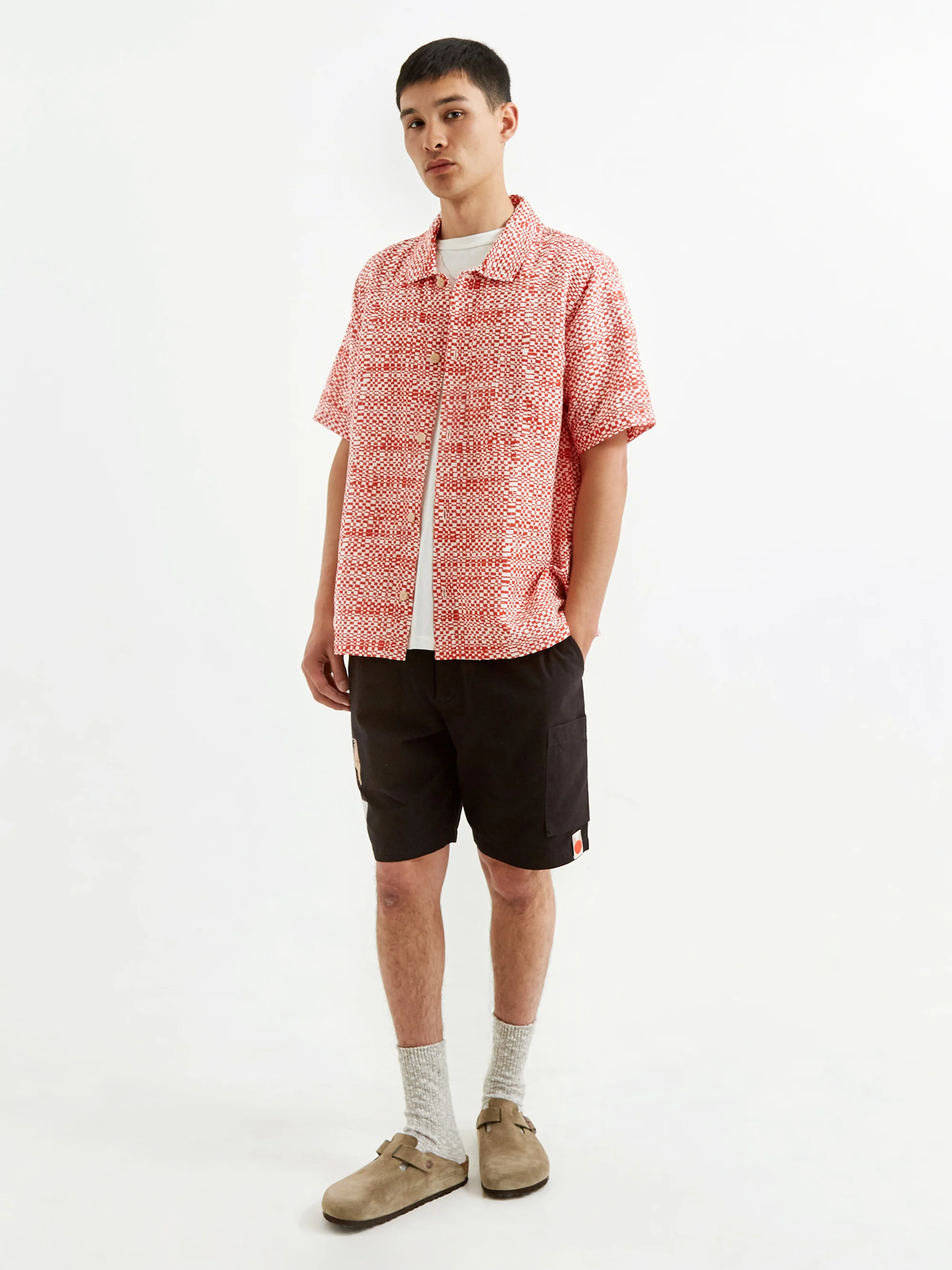 Folk Shortsleeve Seoul Shirt - Warp Print Red - Image 5