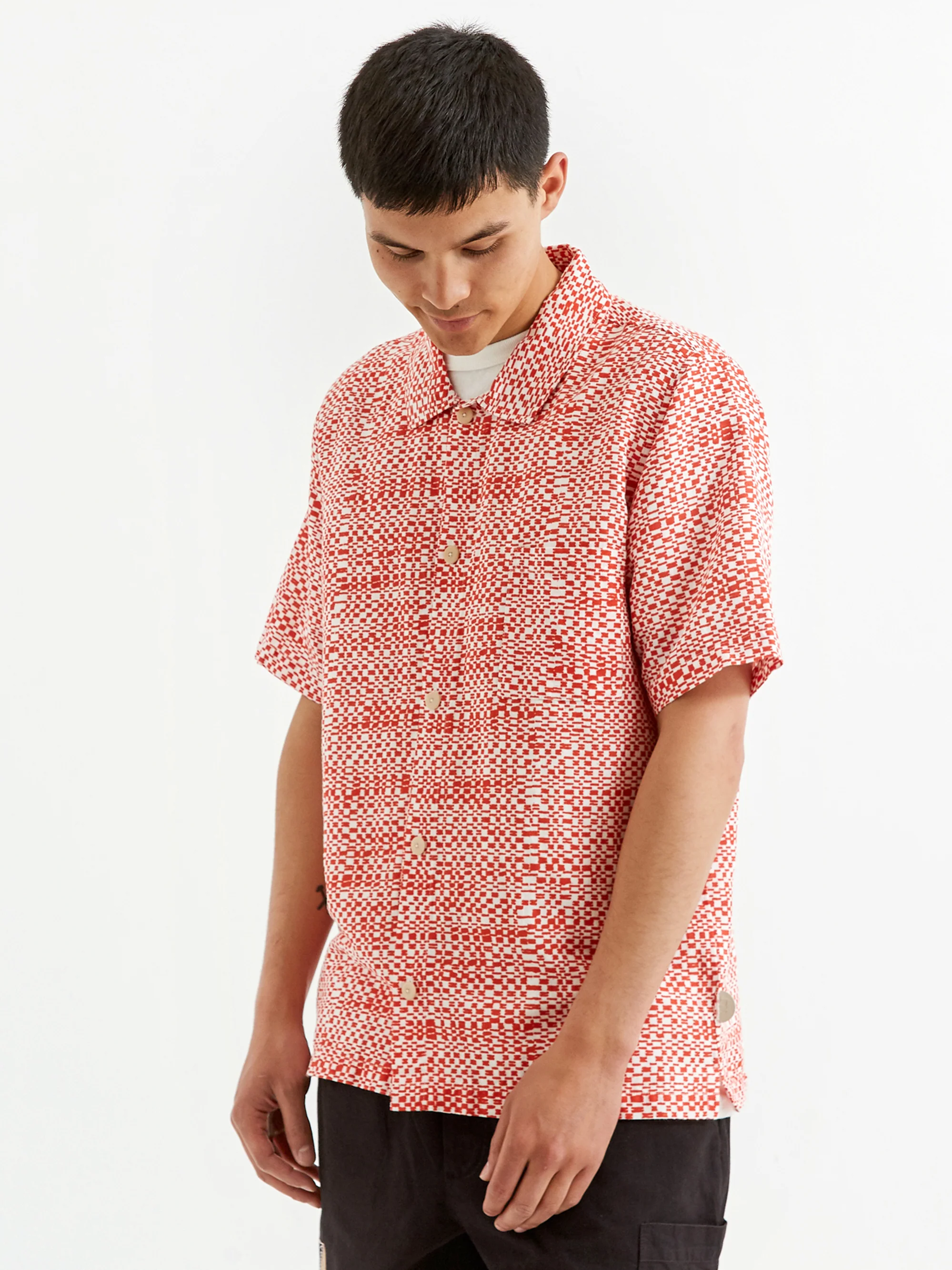 Folk Shortsleeve Seoul Shirt - Warp Print Red - Image 6