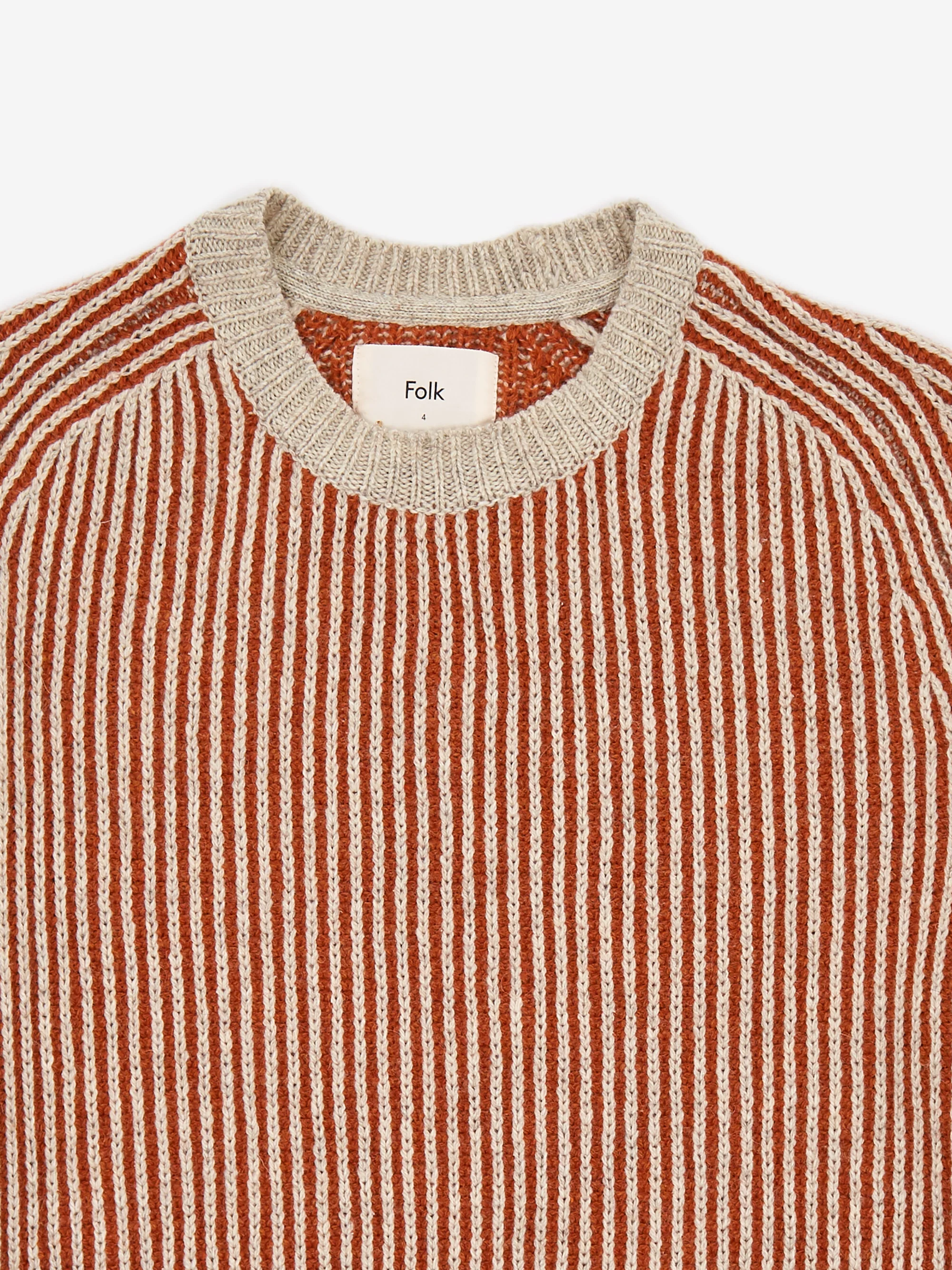 Folk x Hooke Park Patrice Rib Crewneck Jumper - Tan/Red - Image 3